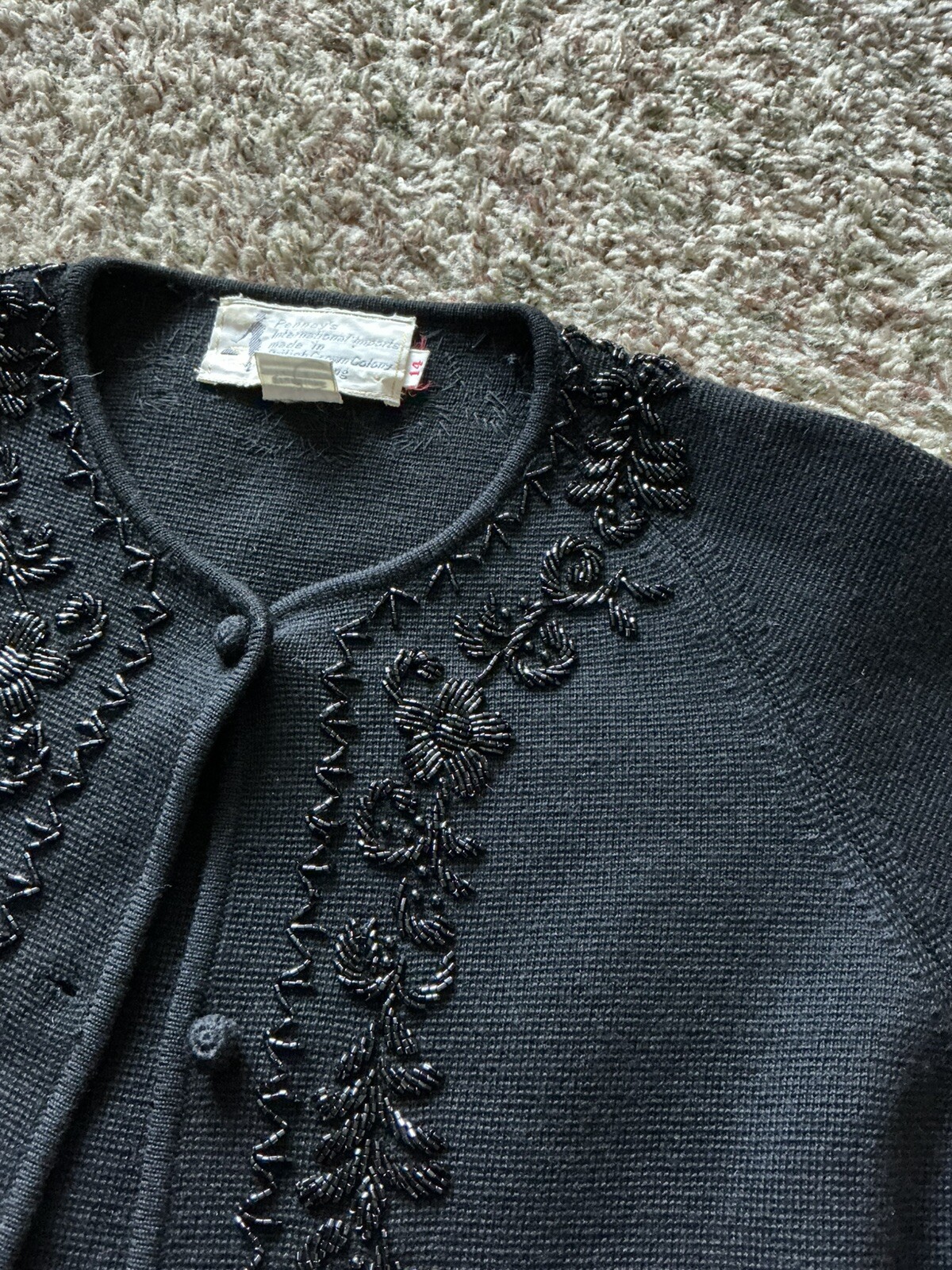 Vintage Penney’s International Imports Wool Blazer/Cardigan Style Beaded Floral