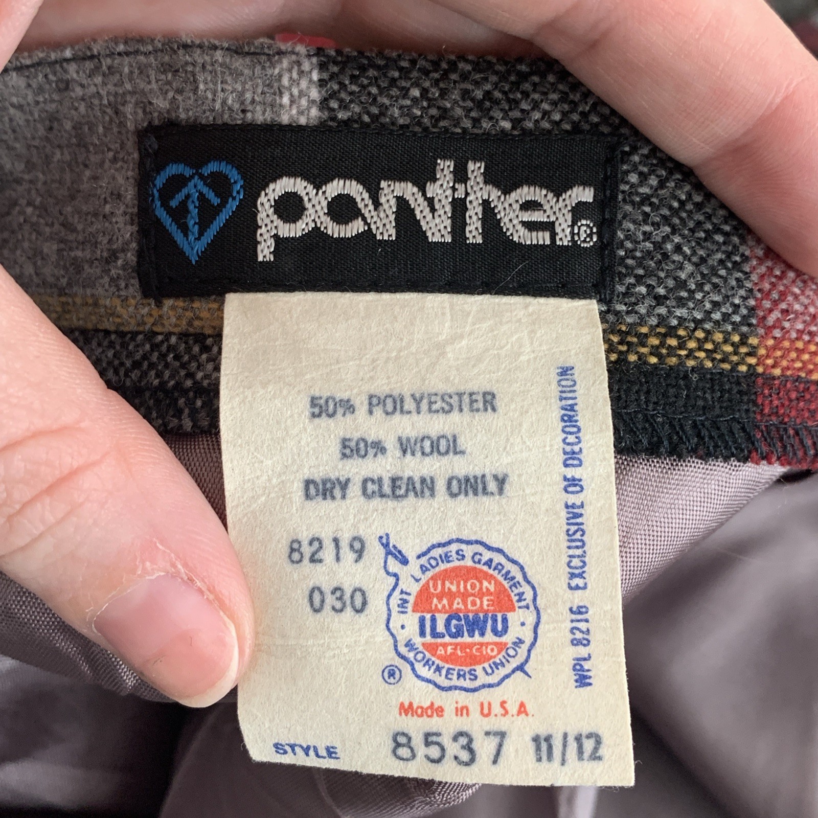 Vintage Panther Plaid Pleated Bias Skirt Red Grey Black Cream Gold Size 11/12