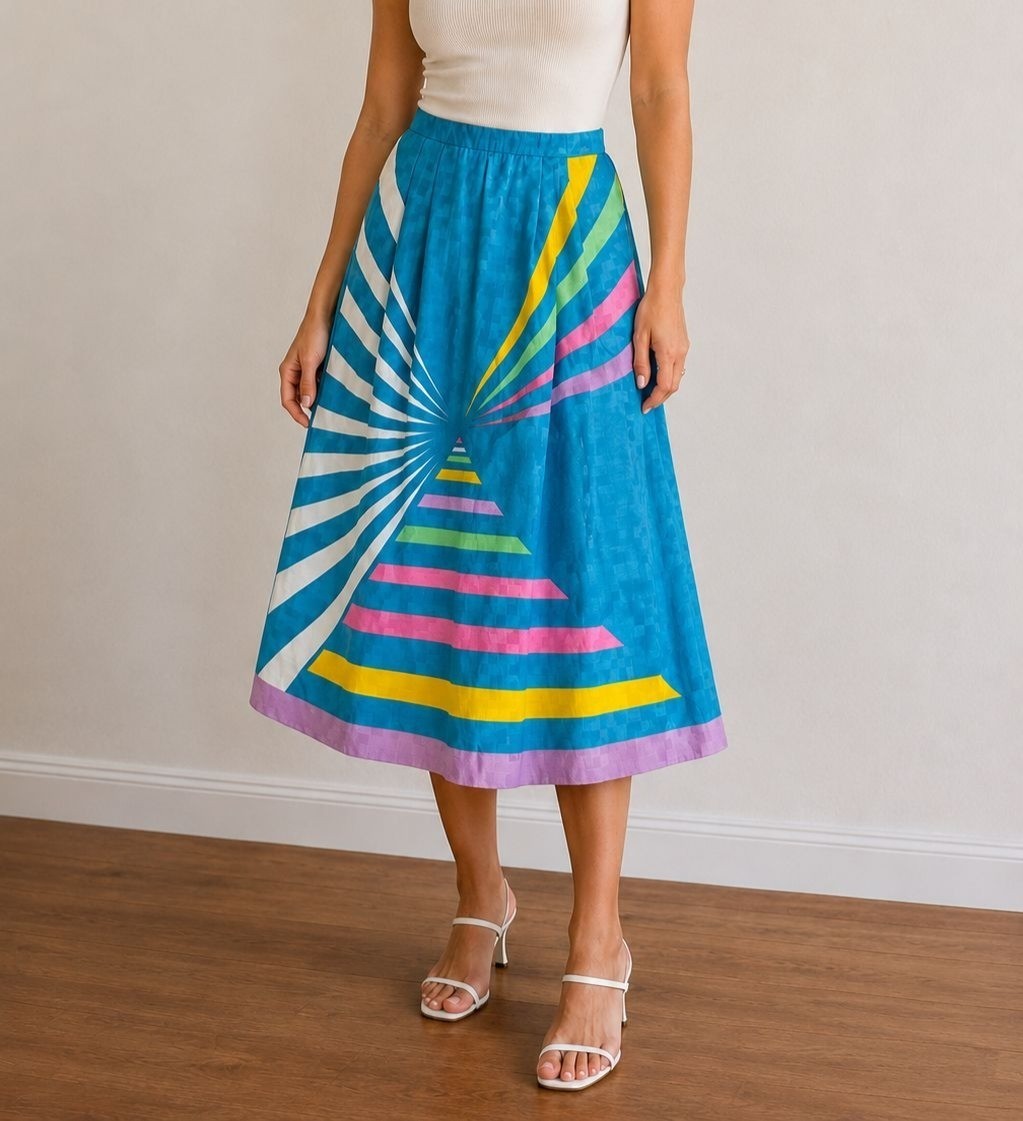 Vintage Anthony Sicari Graphic Skirt Colorful Geometric Art Print Made USA