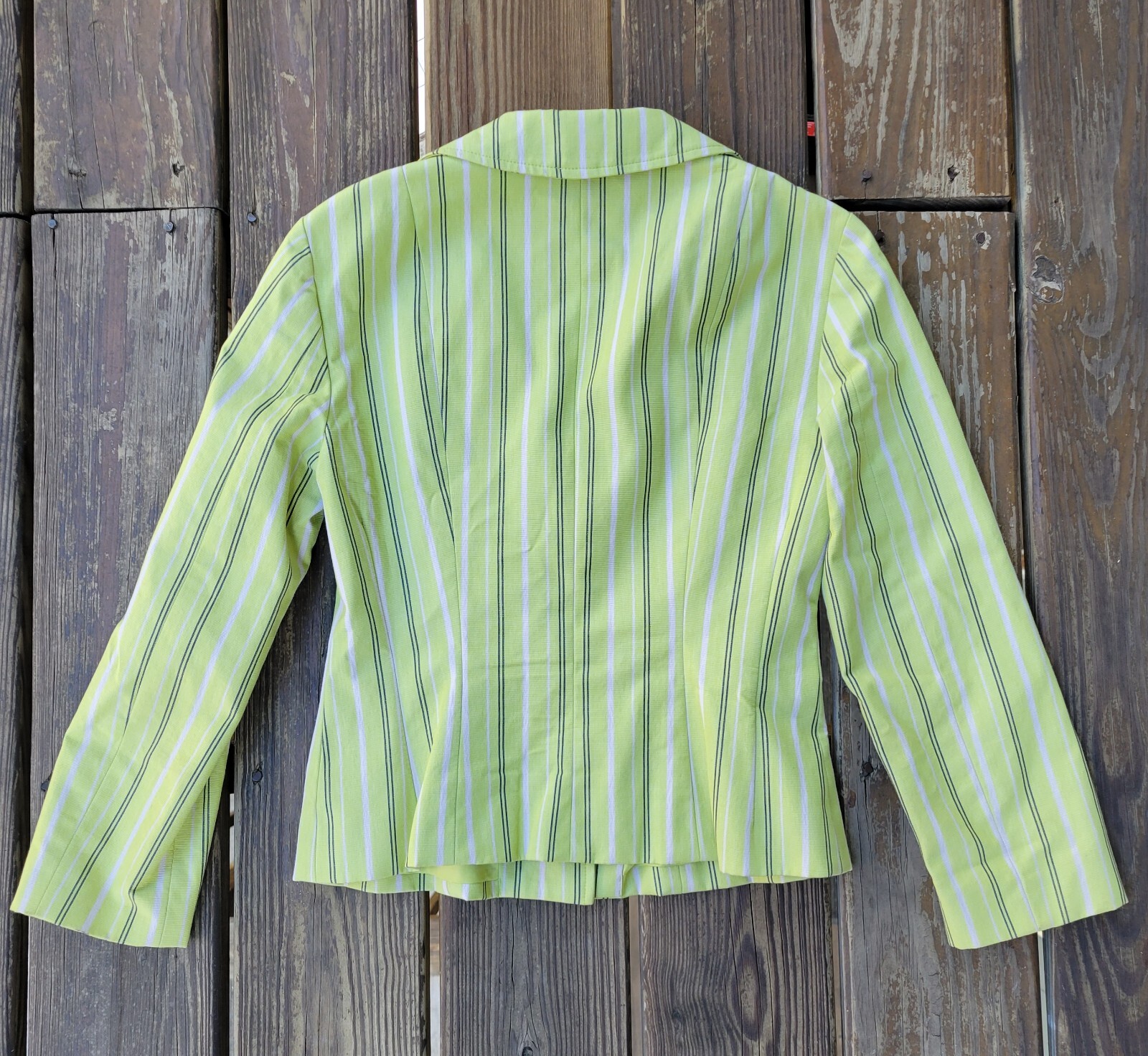 Nanette Lepore vintage 00s skirt suit jacket lime green stripe whimsy retro 0
