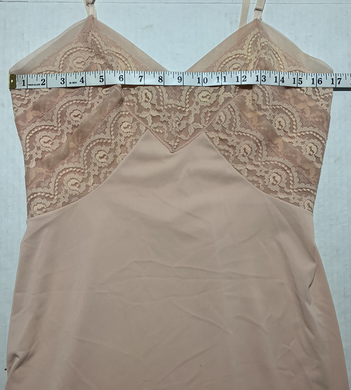 VTG Gotham Gold Stripe Nylon Lingerie Slip Lace Detail Pink Beige Size 36