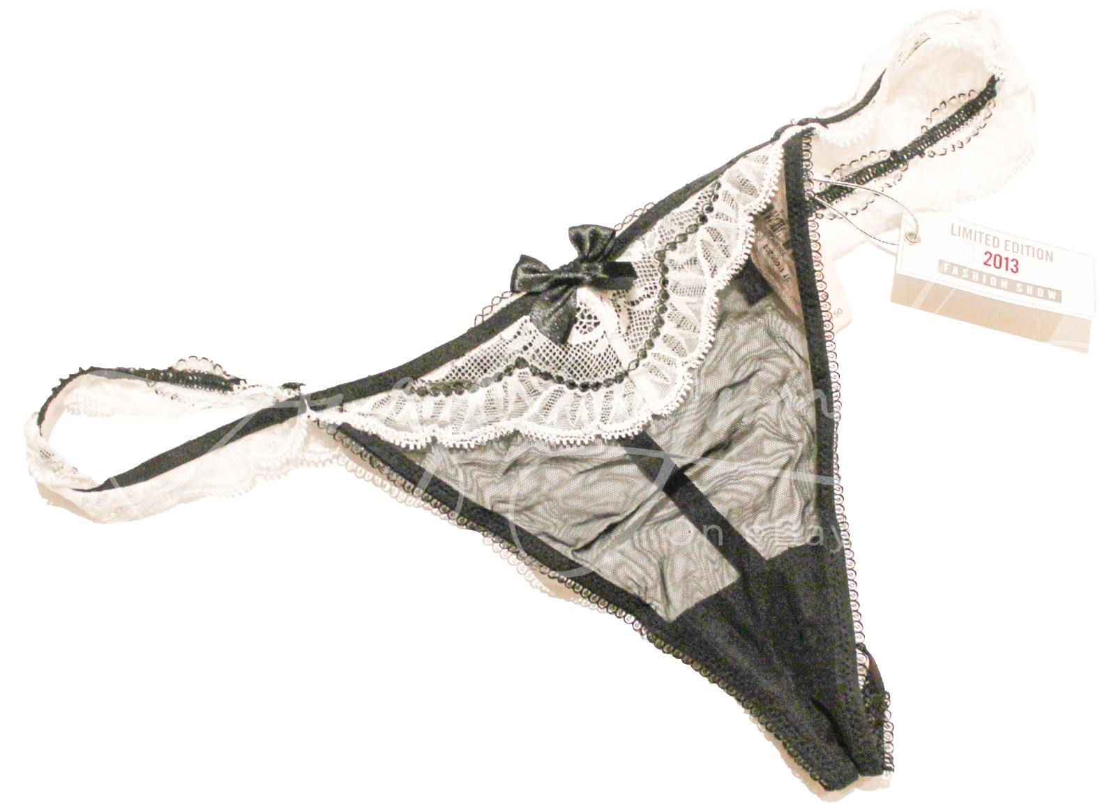 Victoria’s Secret Vintage Panties Panty Large Black Ivory Lace V String VString