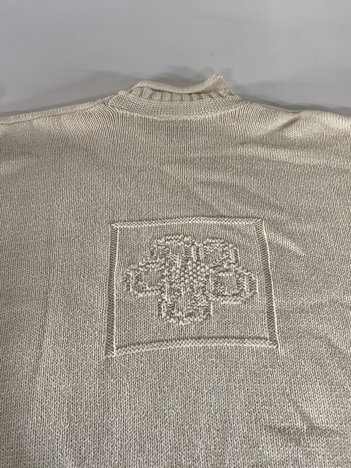 vtg Knit Street sweater-Winter Snow rolled Chunky mock neck Cream Off-White USA!