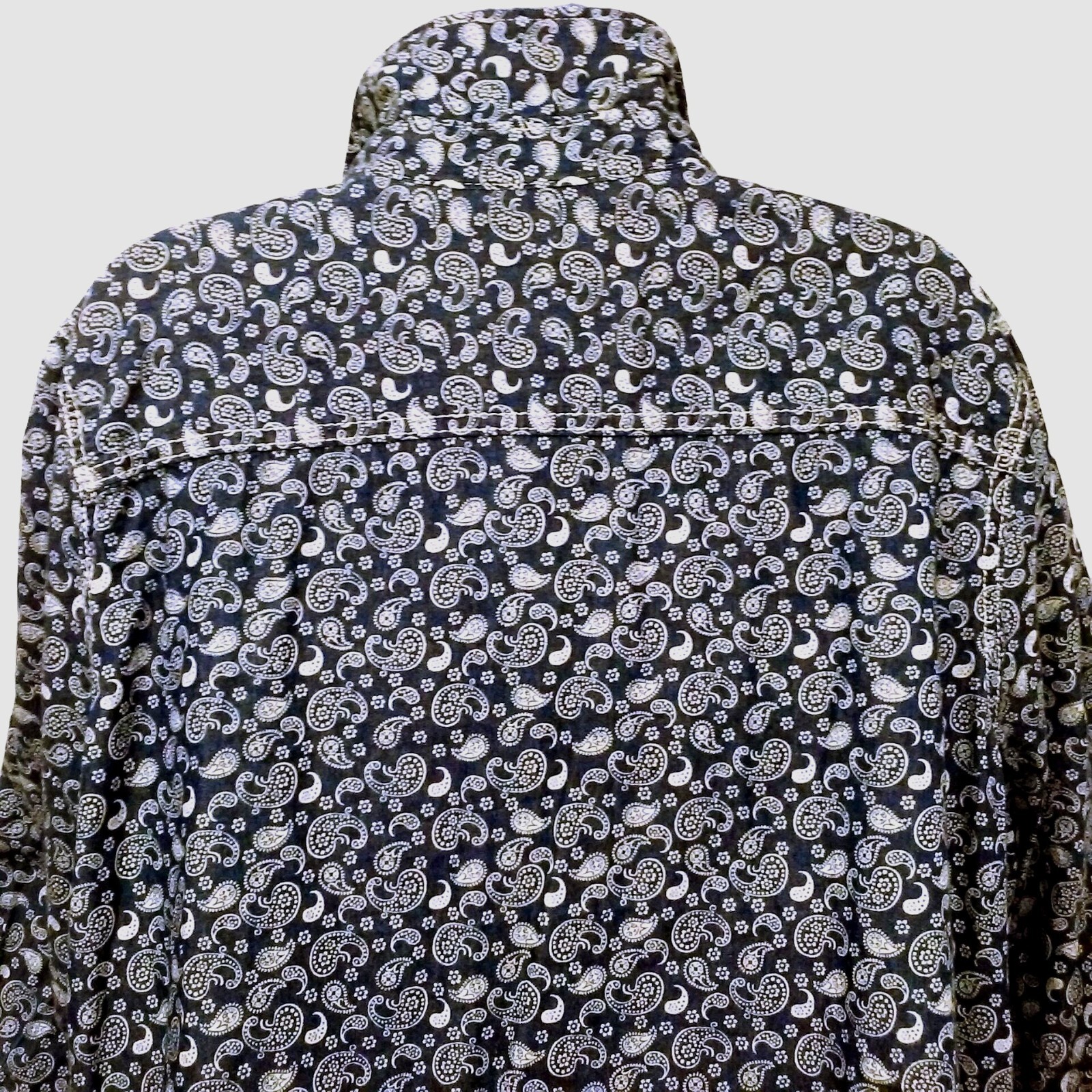 Seven7 Luxe Top Shirt Plus(18/20) Paisley Chambray Cotton Pockets Button-up Navy