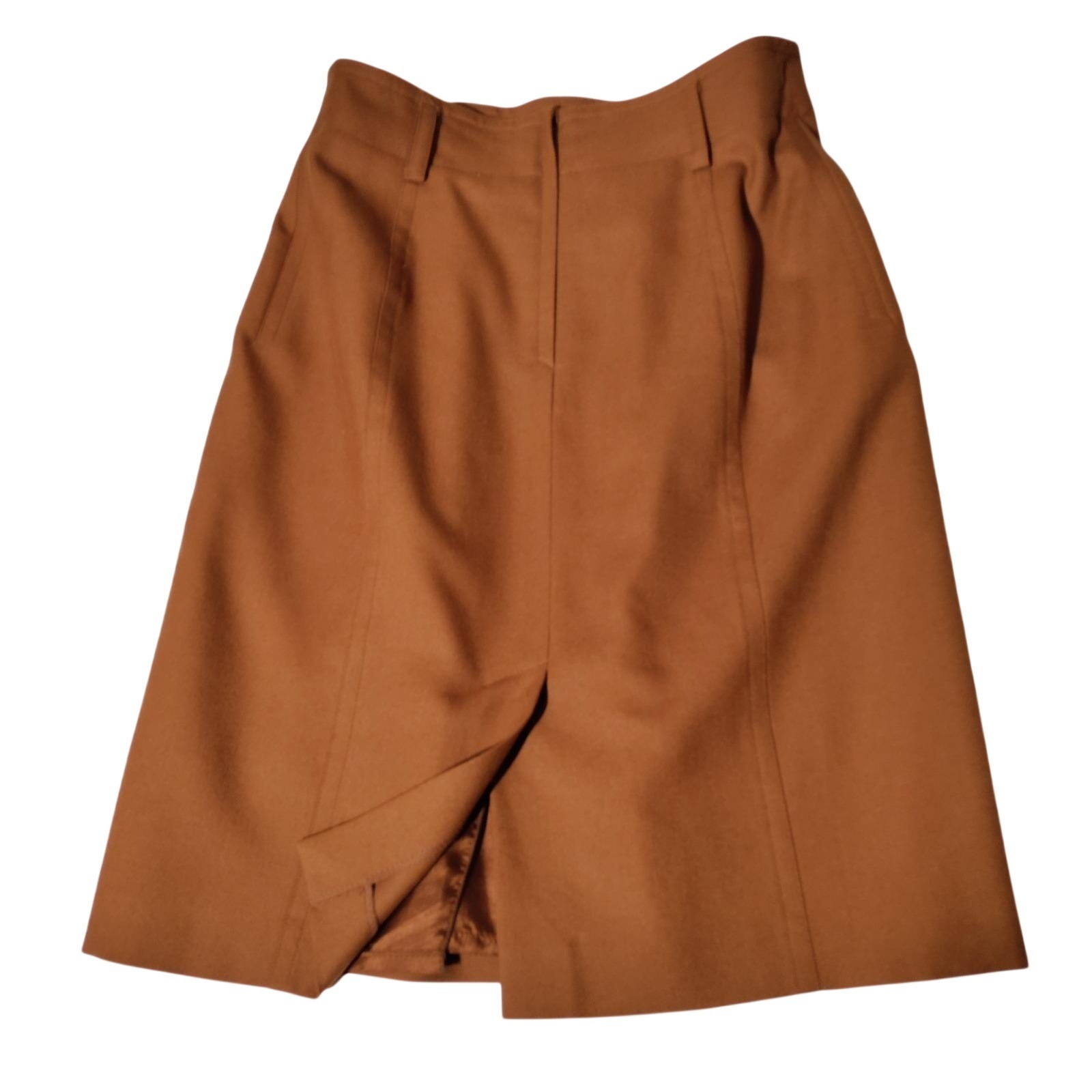 Mondi Vintage West Germany Pure Wool Pleated Skirt Camel Brown Sz 42 (31″ Waist)