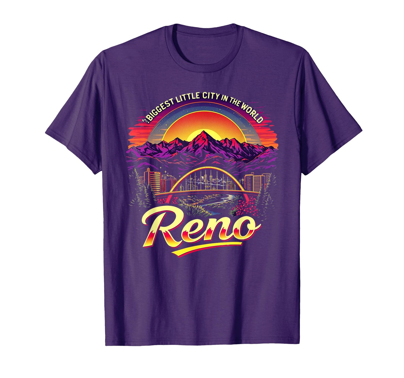 Vintage Reno Nevada Sunset Skyline Cityscape T-Shirt Small, Black