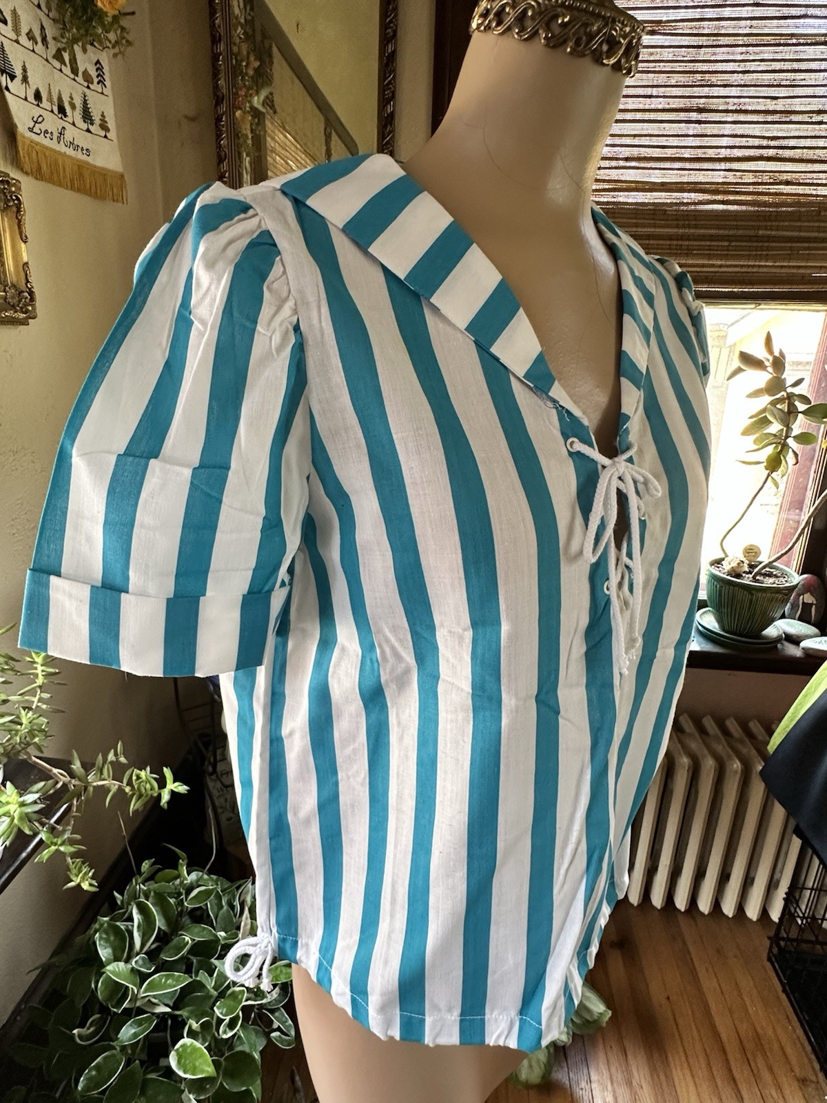 You Babe Vintage 80’s Striped Sailors Top Women’s Large Cropped with Ties NWOT