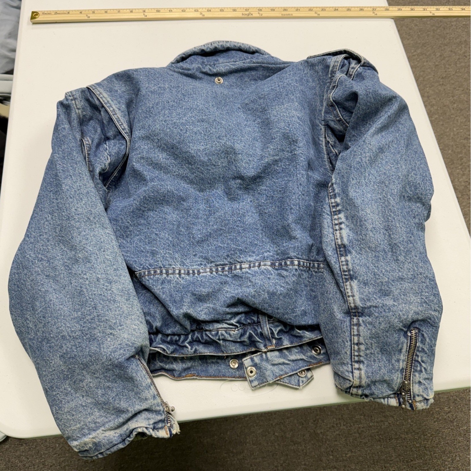 Pacifique Sud Denim Moto Jacket womans L Blue Fair Acid Wash Vintage Biker Style