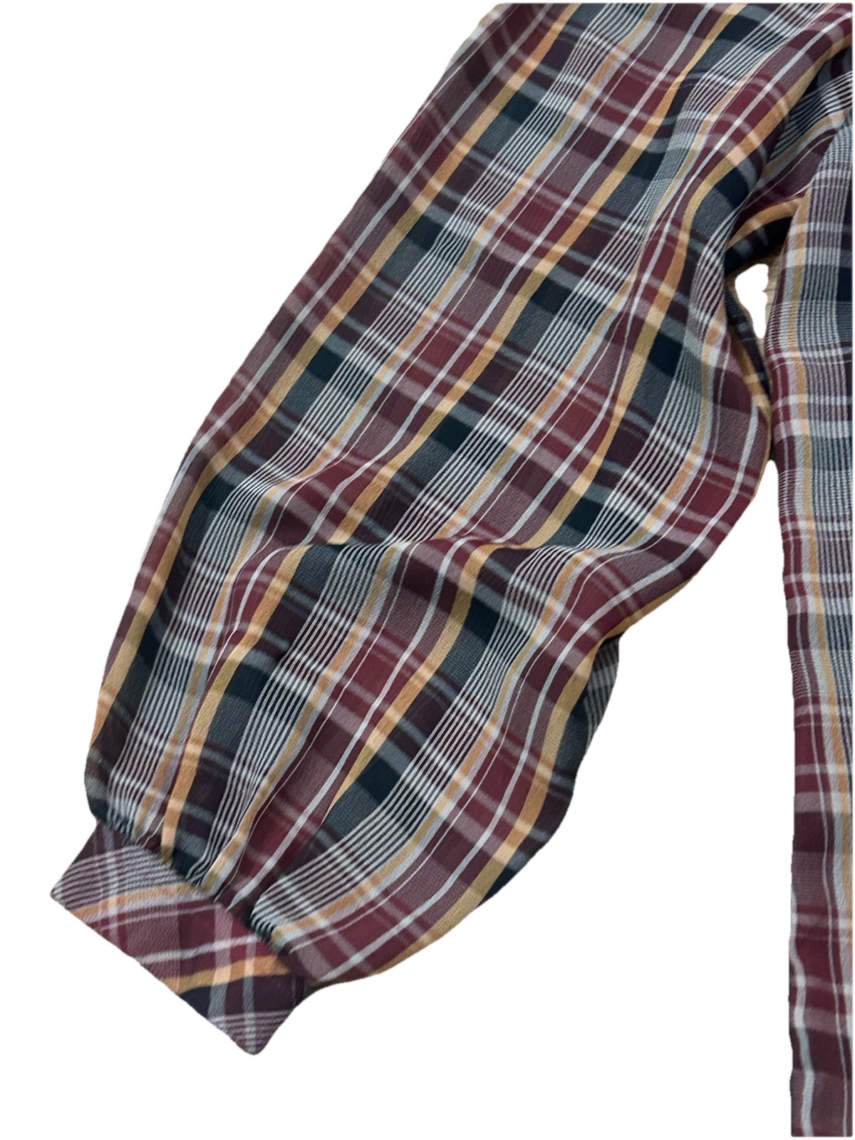 COQUETTE PRAIRIE PLAID RUFFLE BOW BLOUSE Vintage 70s Secretary Poet Top Sheer 40