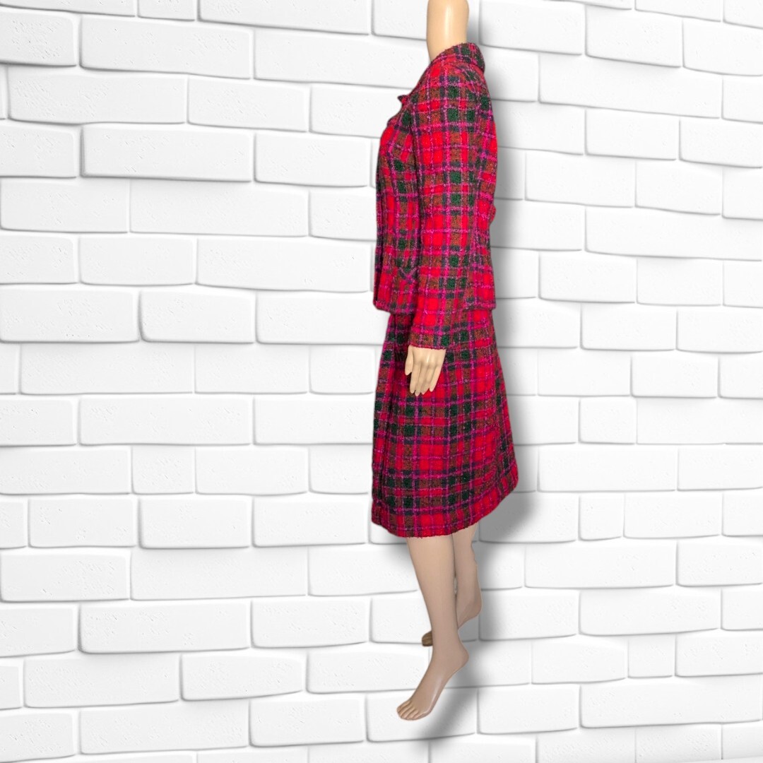 Vintage Ellen Brooke Sportswear Couture Inc 3 Piece Plaid Skirt Suit Boucle Wool