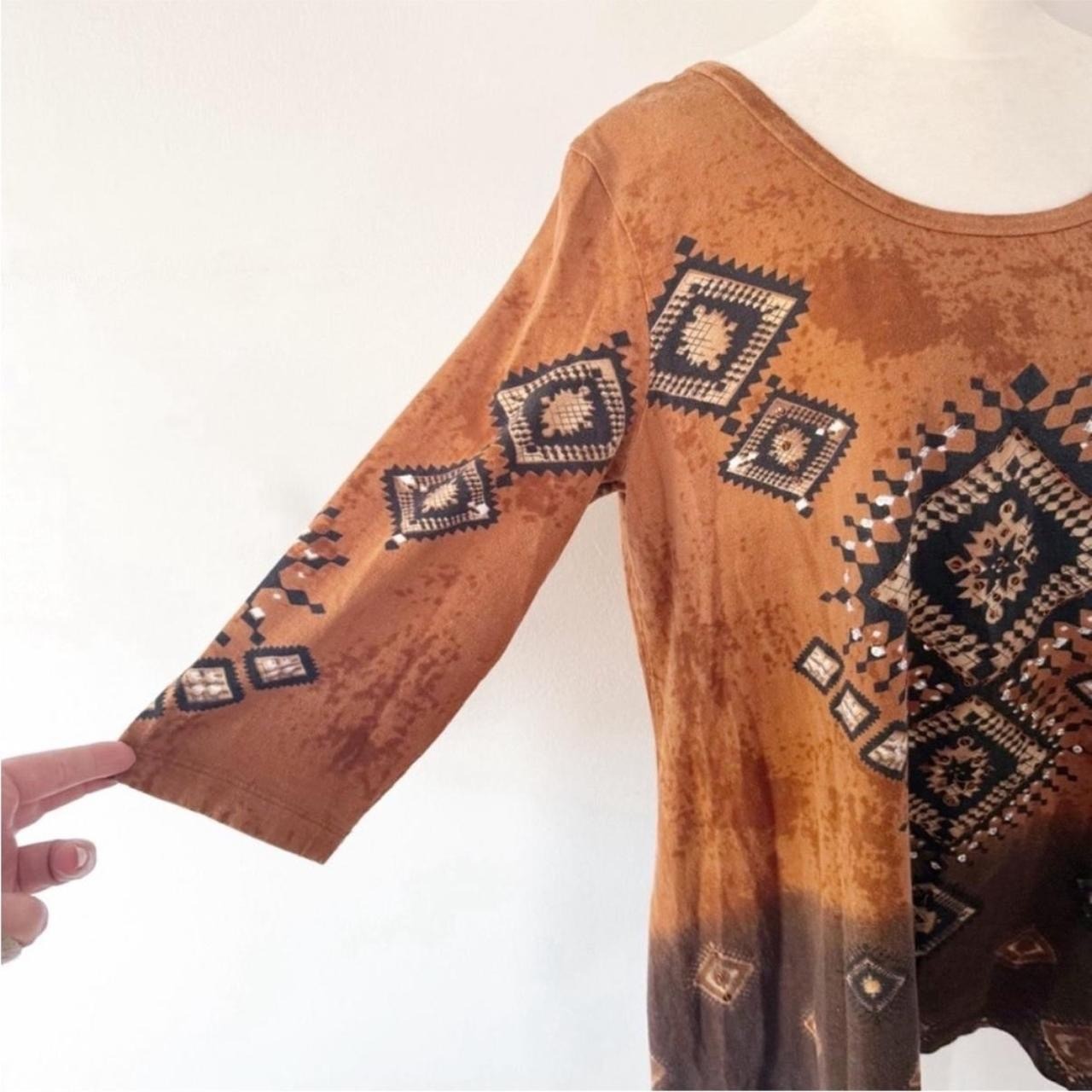 Vintage 90s Top Women L Aztec Geometric Embellished Southwestern Ranch Boho