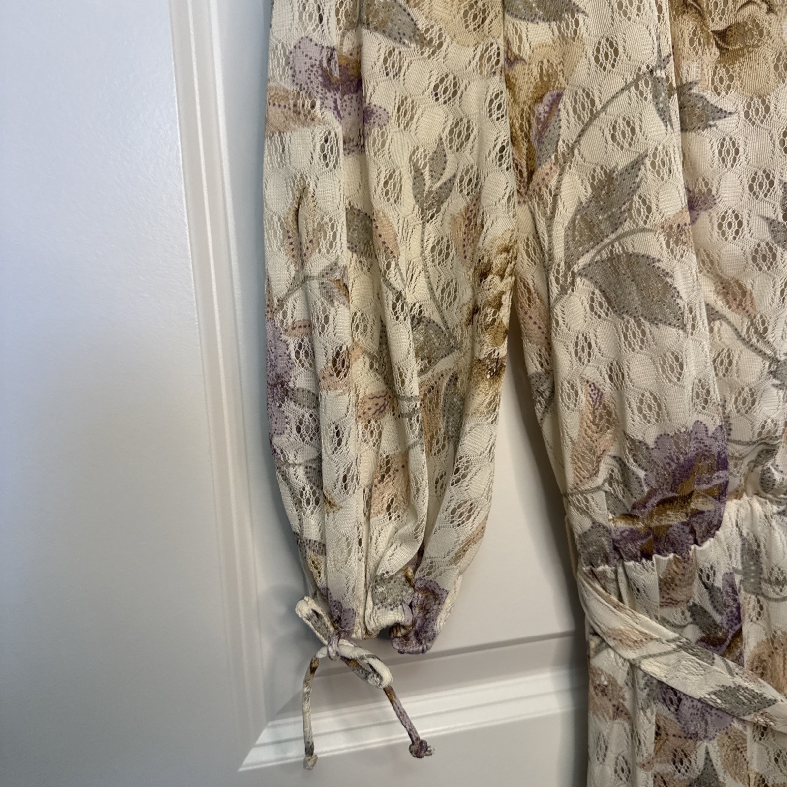 Vintage 70s Jerrie Lurie Floral Maxi Dress Cream Pink Boho Cottage Core Garden