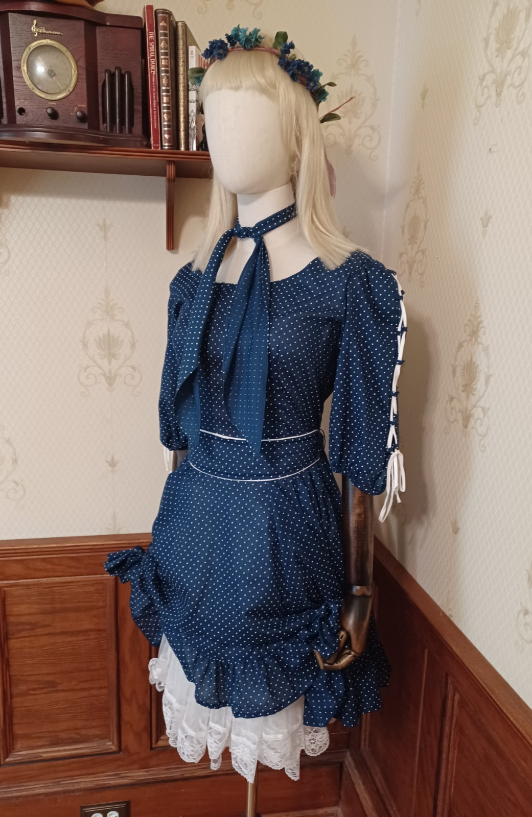 Vintage 1950s/1960s Square Dance Co. Blue Swiss Dot 4-Piece Cottagecore Dress