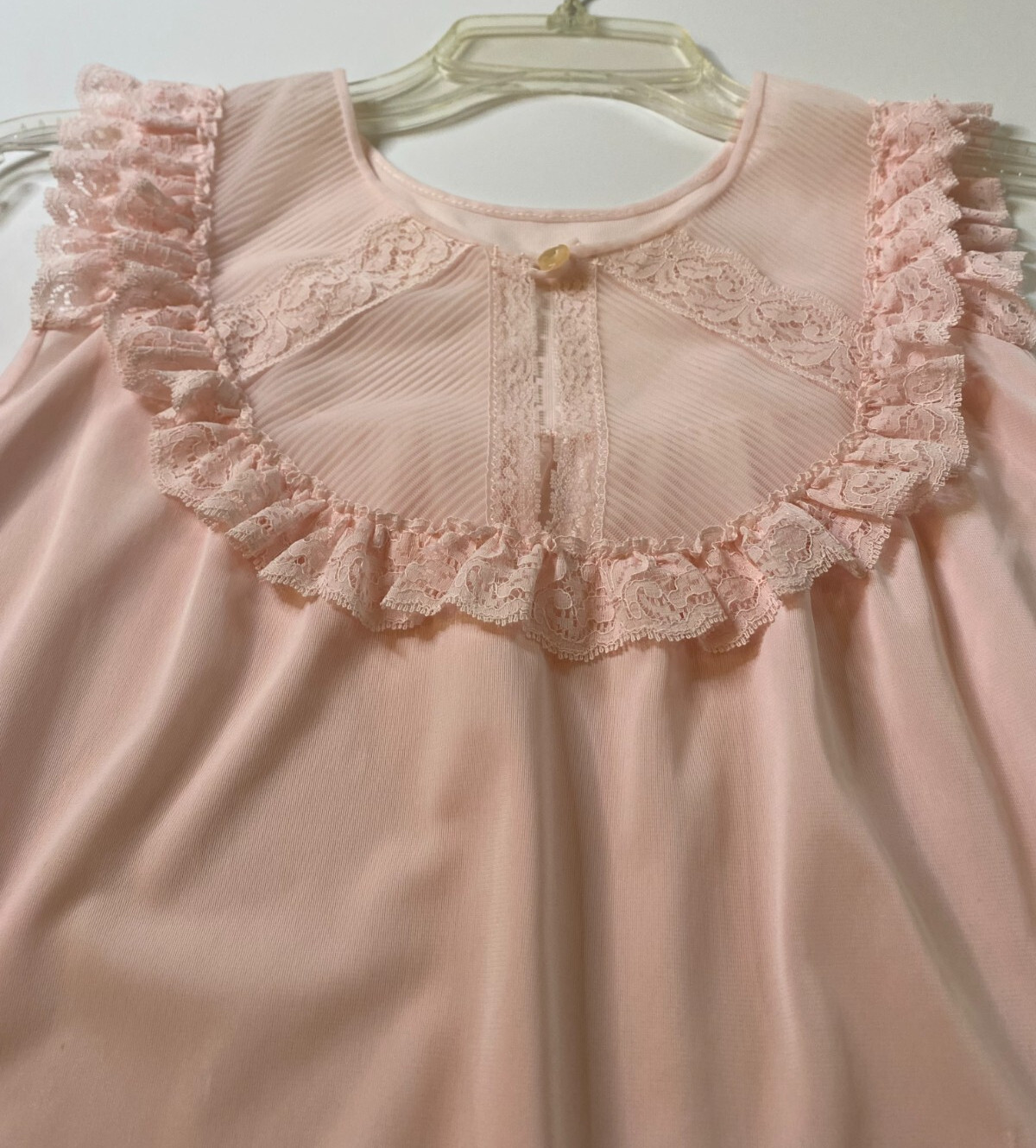 Vintage JC PENNEY Pink SHORT NIGHTGOWN Medium CHIFFON Ruffle Nylon Twee Coquette