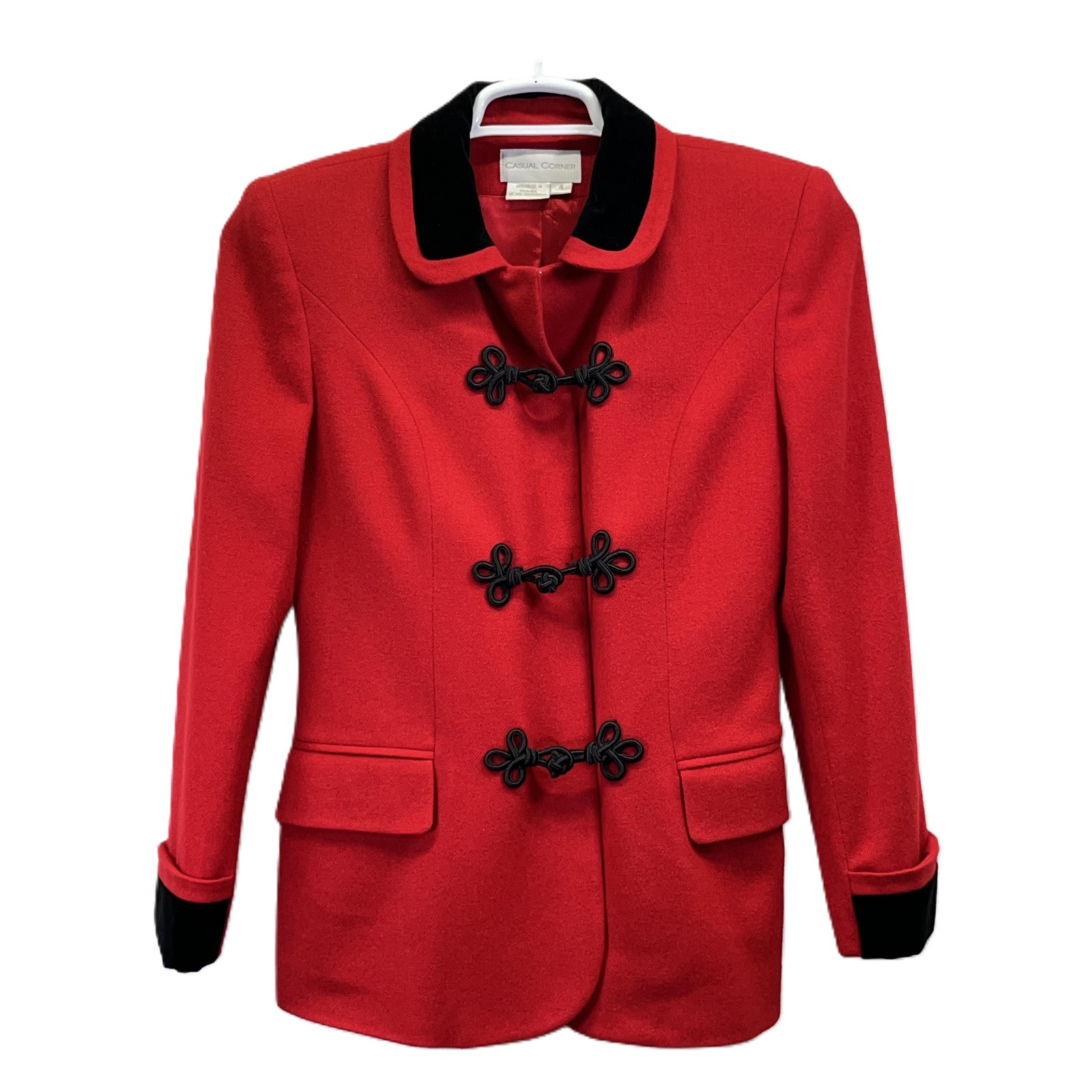 VTG Casual Corner Red 100% Wool Womens Padded Shoulder Blazer Jacket Size 4
