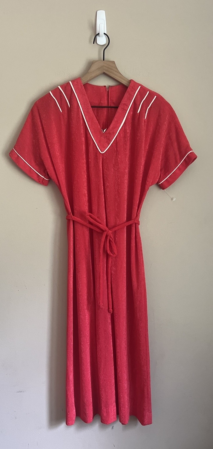 Vintage Dress Terry Cloth Shift Lady Laura Toni Todd Belt Womens Size 12 14 NOS