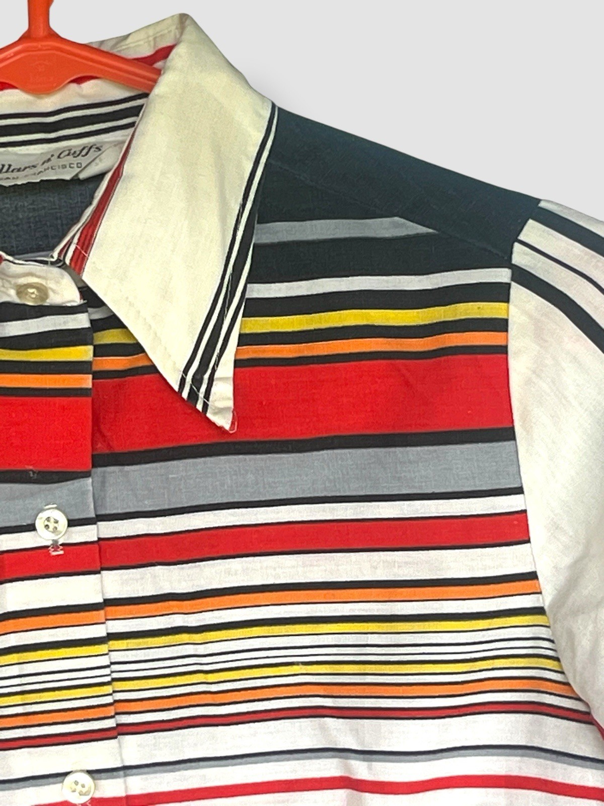 Vintage 1970s Womens Shirt Blouse Red White Blue Striped Collars & Cuffs M Mod
