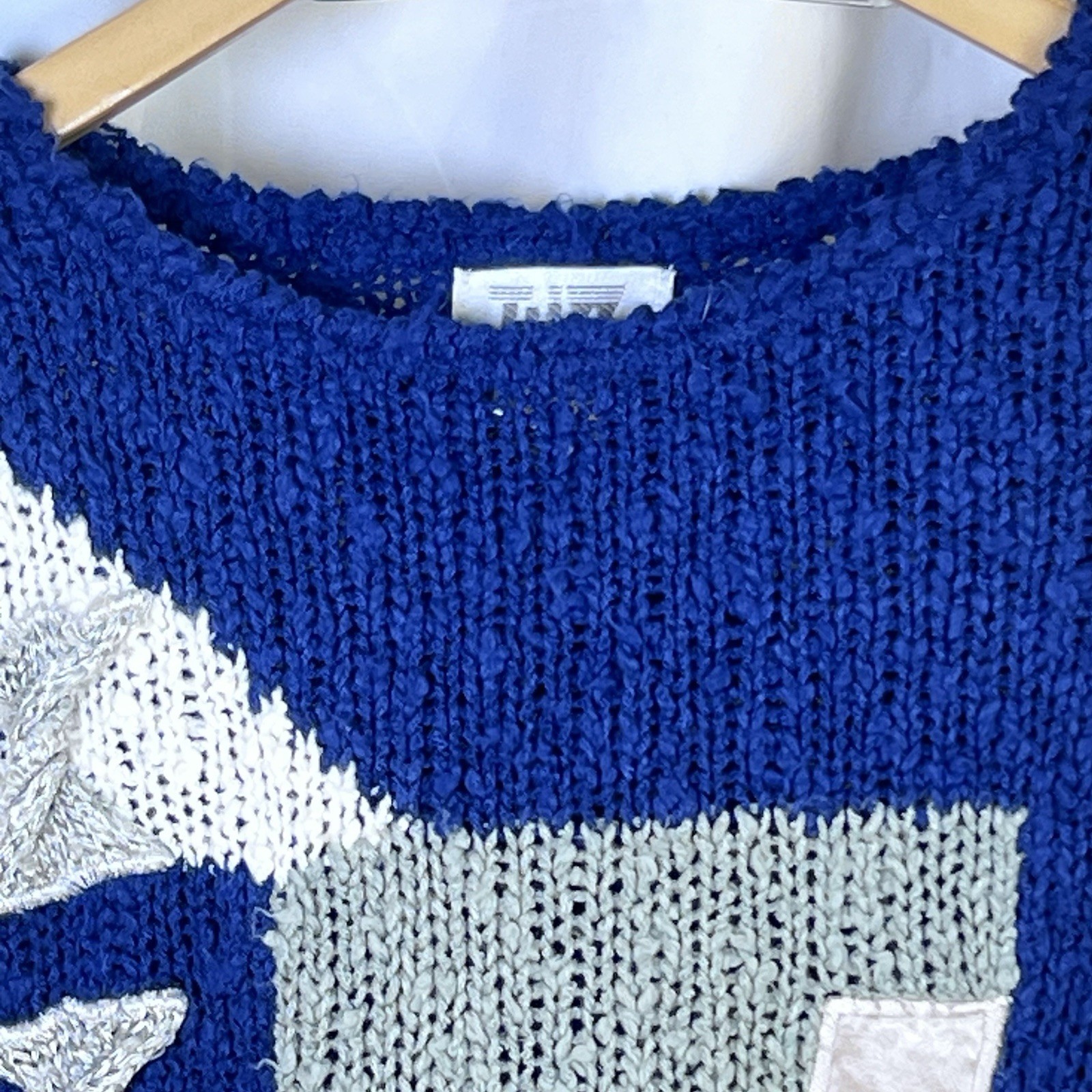 Vintage 80s IJW Mervyns Abstract Navy Creaam Knit Sweater Size Small