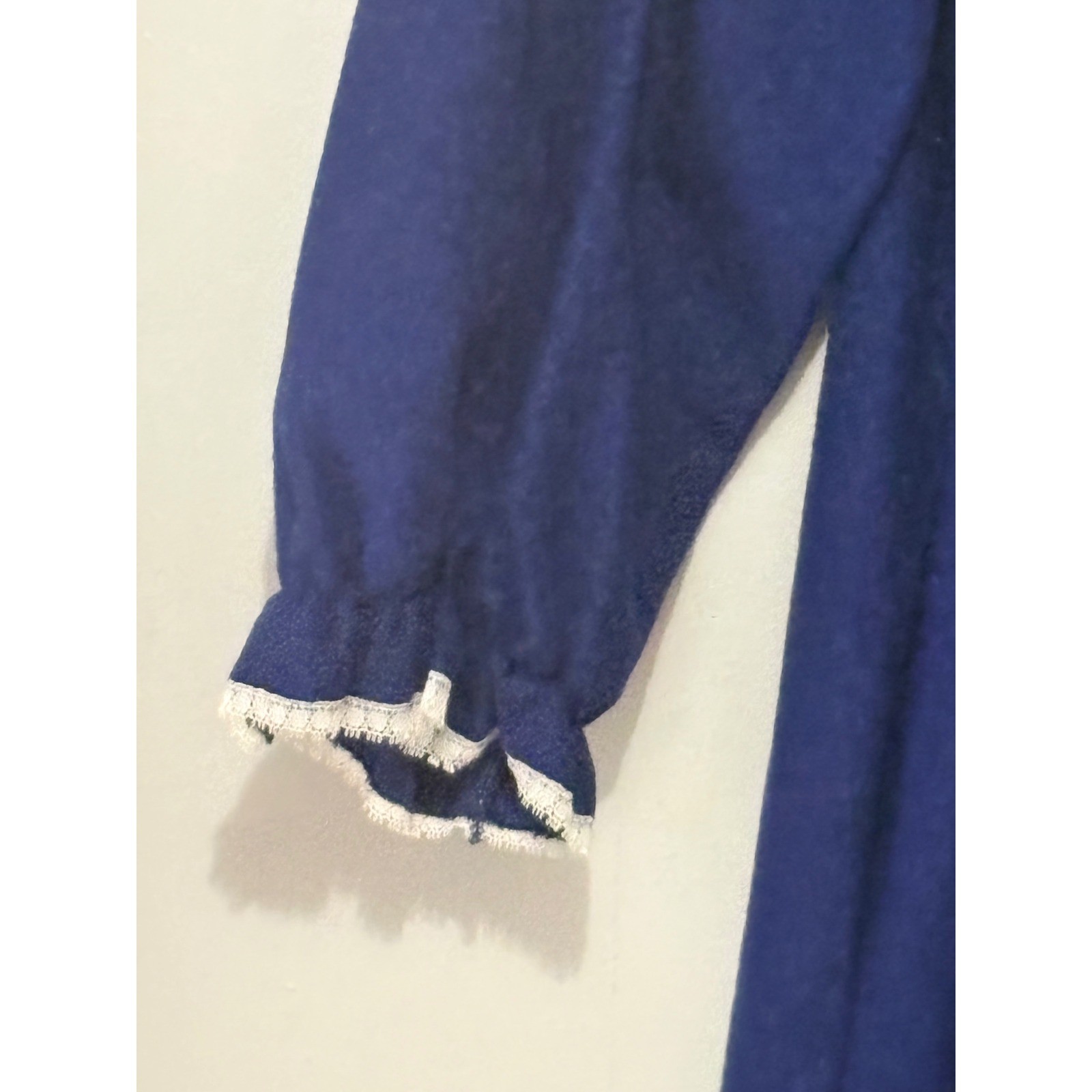 Famous Bodies Vintage Navy Blue Lace Trim Fleece Robe Nightgown L/XL 16-18 USA