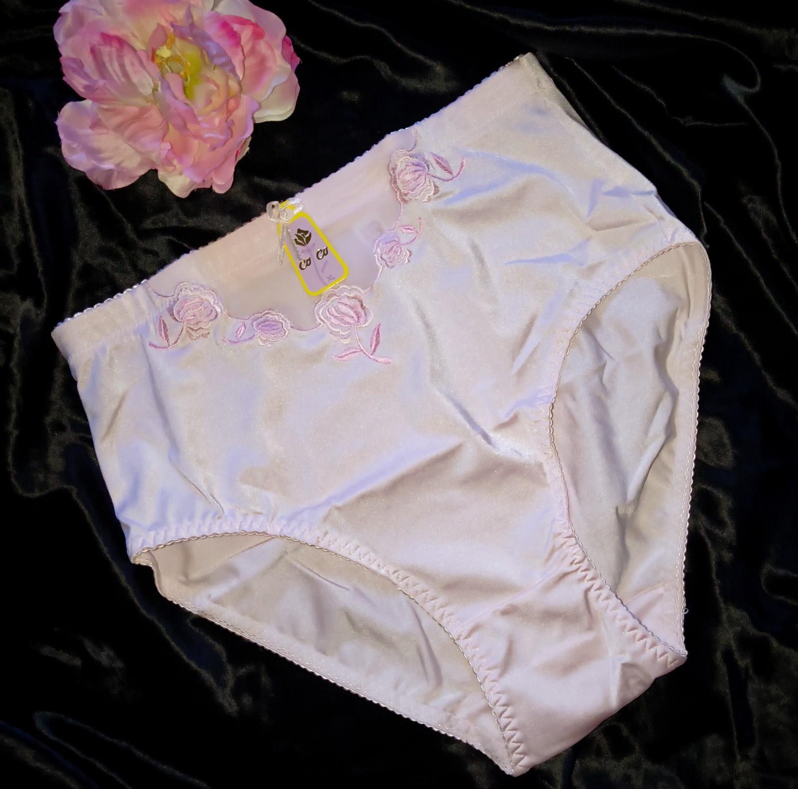 Vintage NOS Satiny Stretch Girdle Embroidered Sissy Granny Brief Panties XL/8 🩷