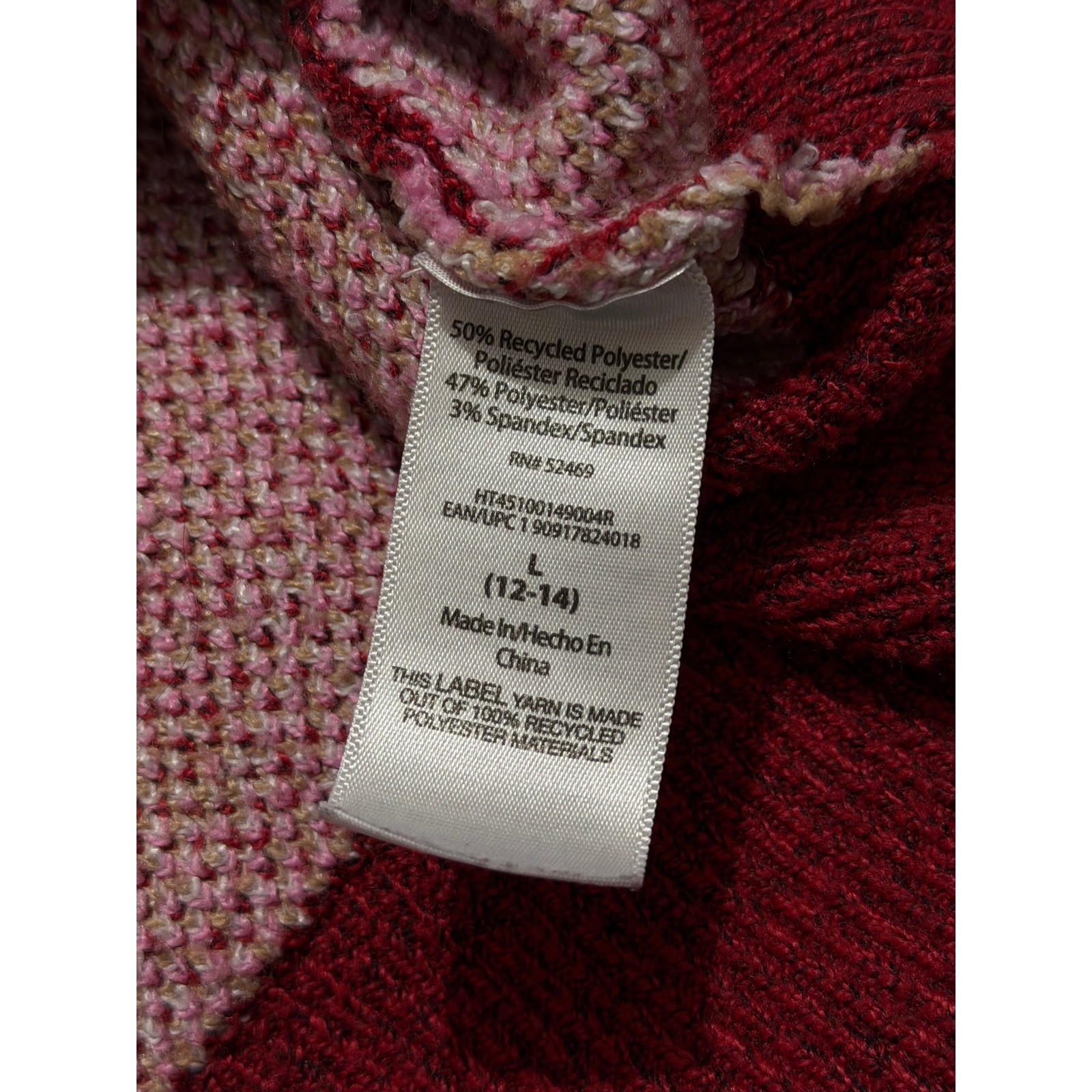 Holiday Time Burgundy Pink Christmas Tree Gold Sequin Sweater L Cozy Ugly Party