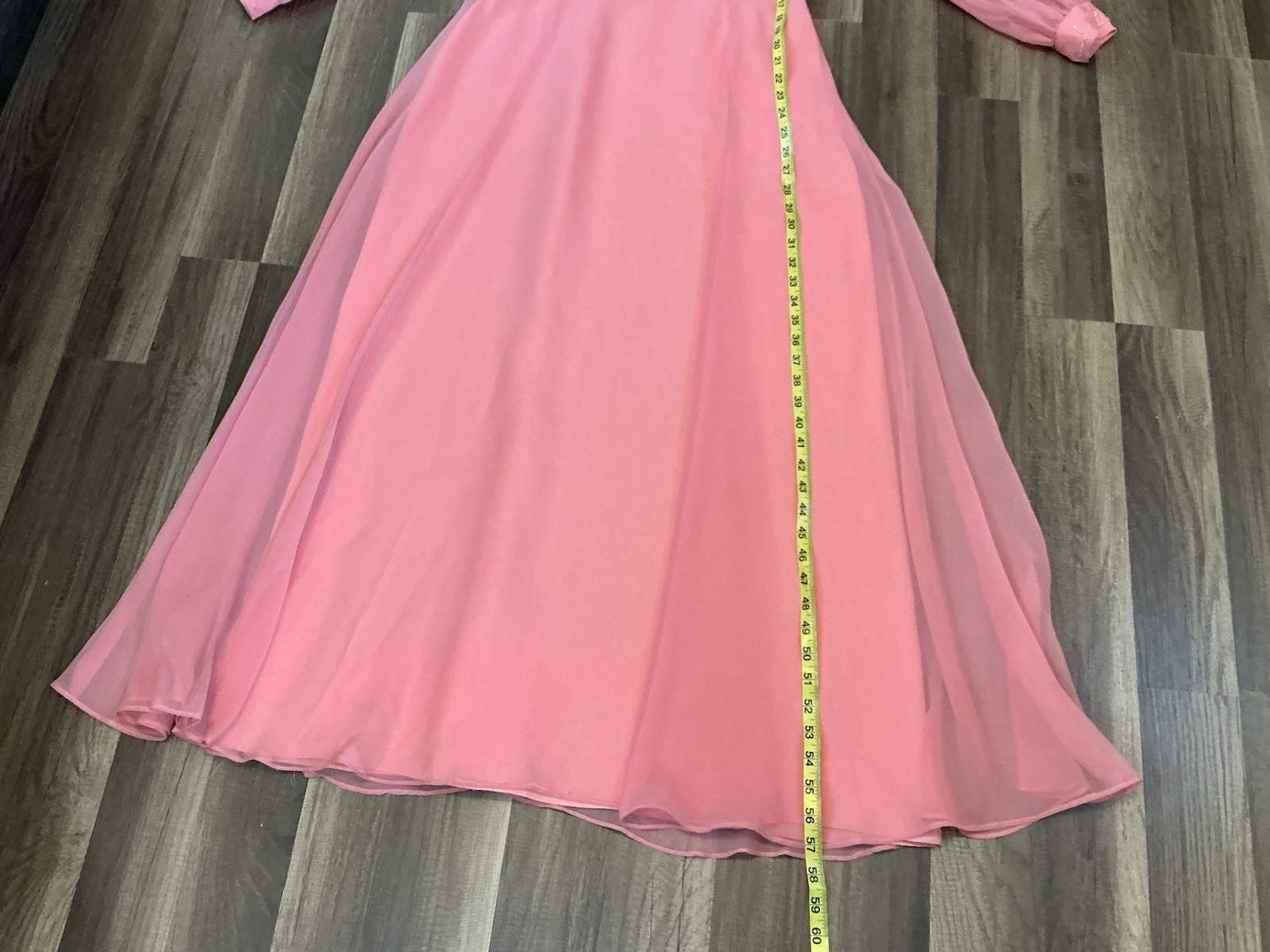VTG 70’s Elgin Maxi Gown Dress Pink Chiffon Beadwork 5 Victorian Regencycore USA
