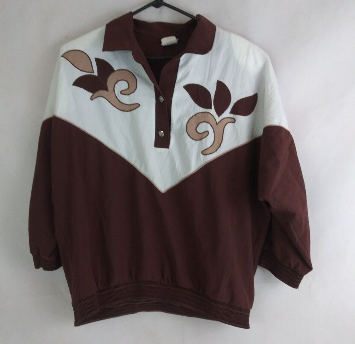 Vintage G.W. Division Of Graff Brown & White Pullover Top Floral Design Large