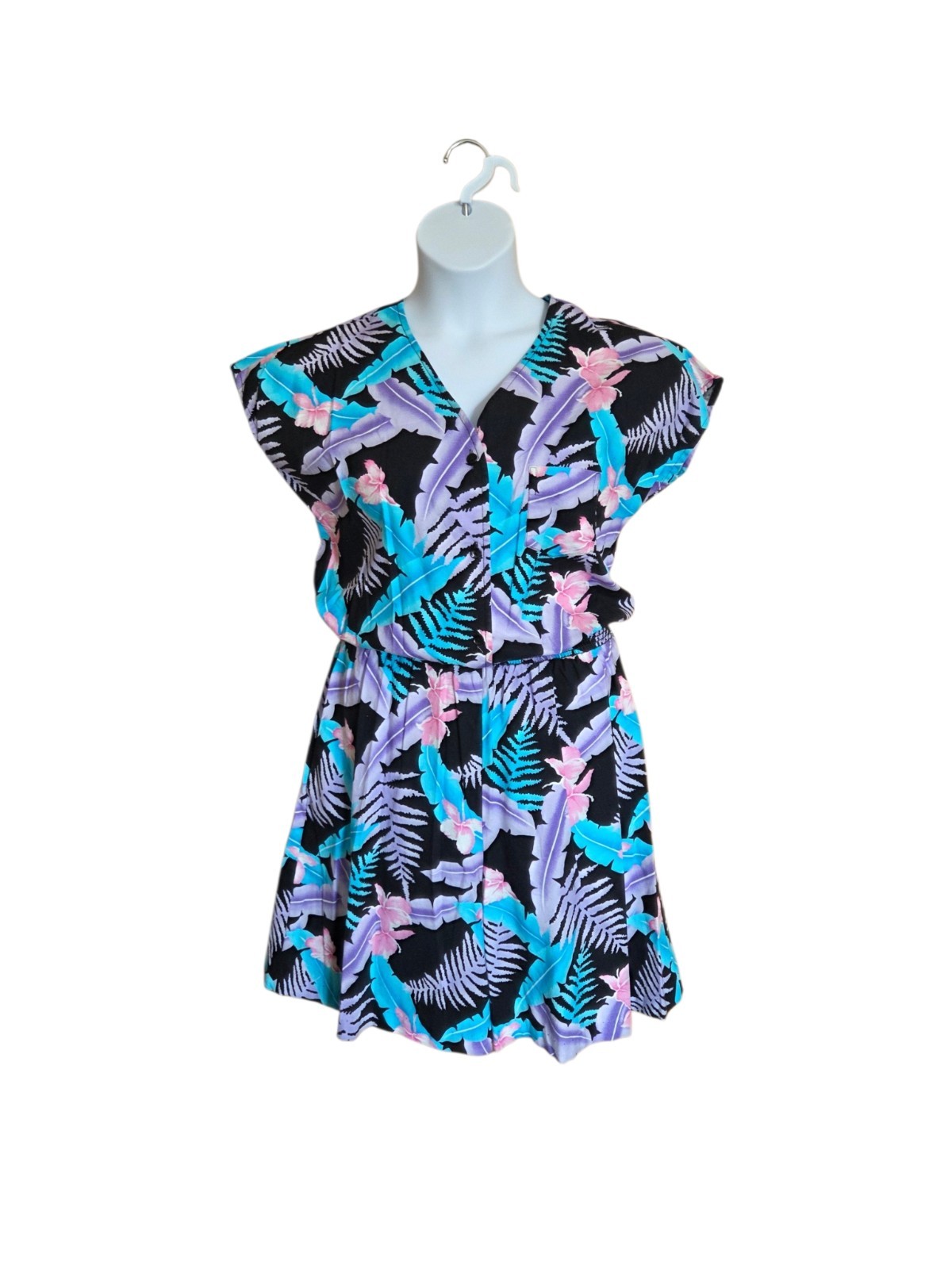 VTG Hilo Hattie Hawaiian Romper Dress Shorts Tropical Resort 100 Cotton USA Sz L