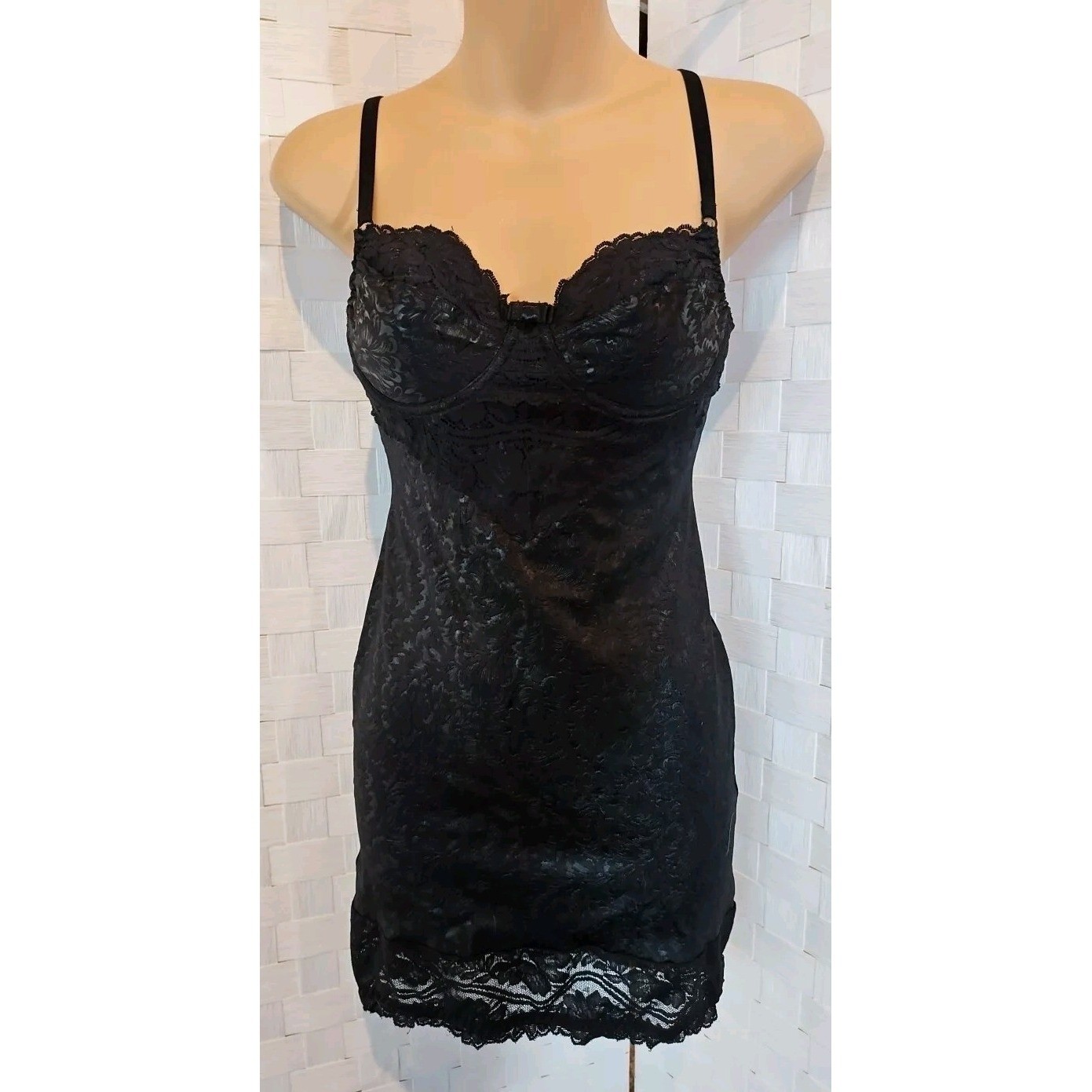 Vintage Illusion Shape-wear Slip Dress 32B Sleek Shiny Sexy 27′ Long LOOK