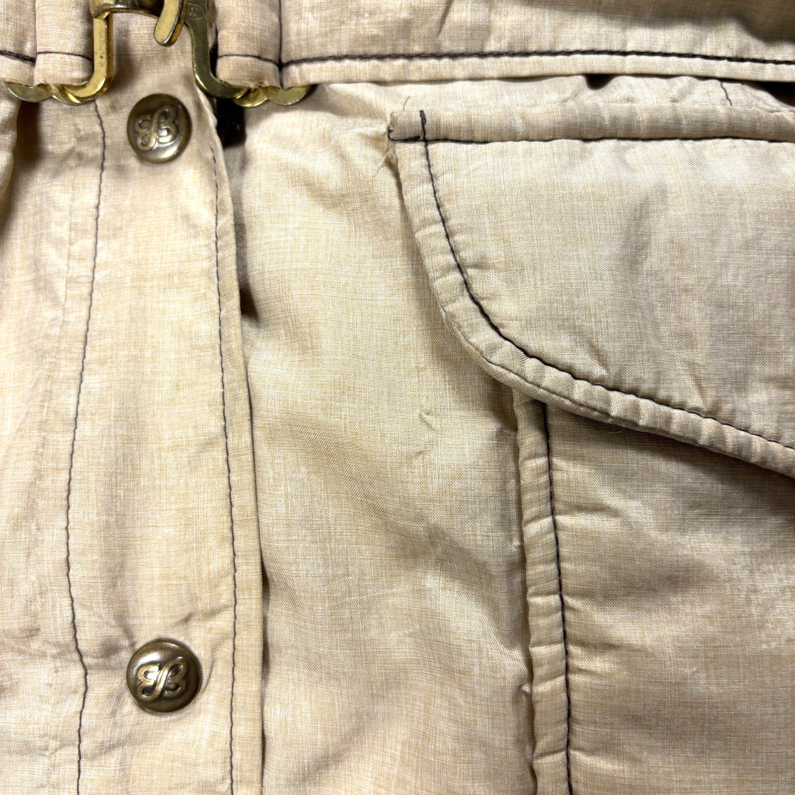 Vintage Eddie Bauer Womens Goose Down Coat Beige S/M Belted Hood Pockets