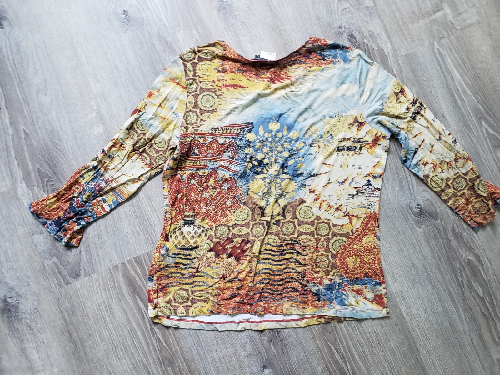 VTG City Girl Nancy Bolen Top Womens L Beaded Asian Travel Fitted 3/4 Sleeve