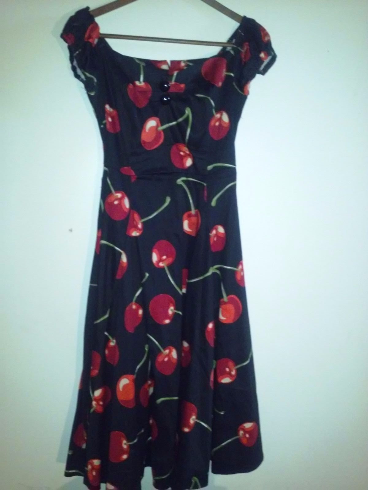 Collectif Dolores Doll Black Cherry Stem Cap Sleeve Swing Dress US Size 6