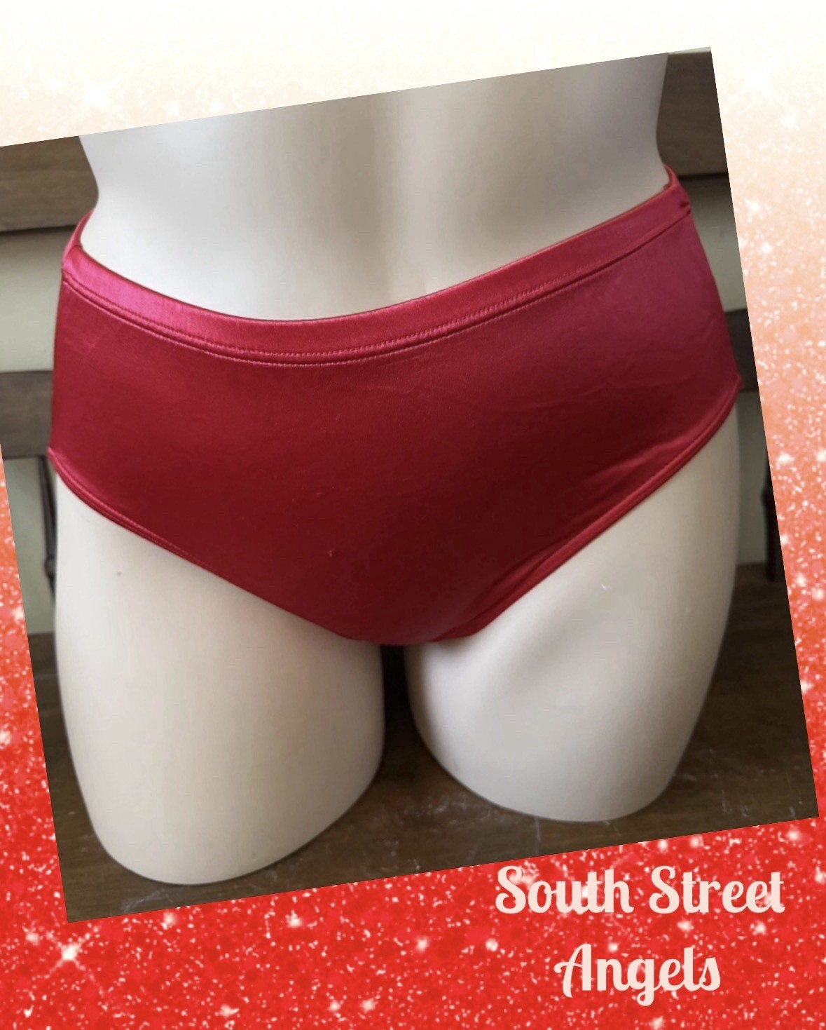 VINTAGE AJ BRAND ~ BRIGHT RED ~ SATIN HI-CUT BRIEF PANTIES ~ SIZE XL