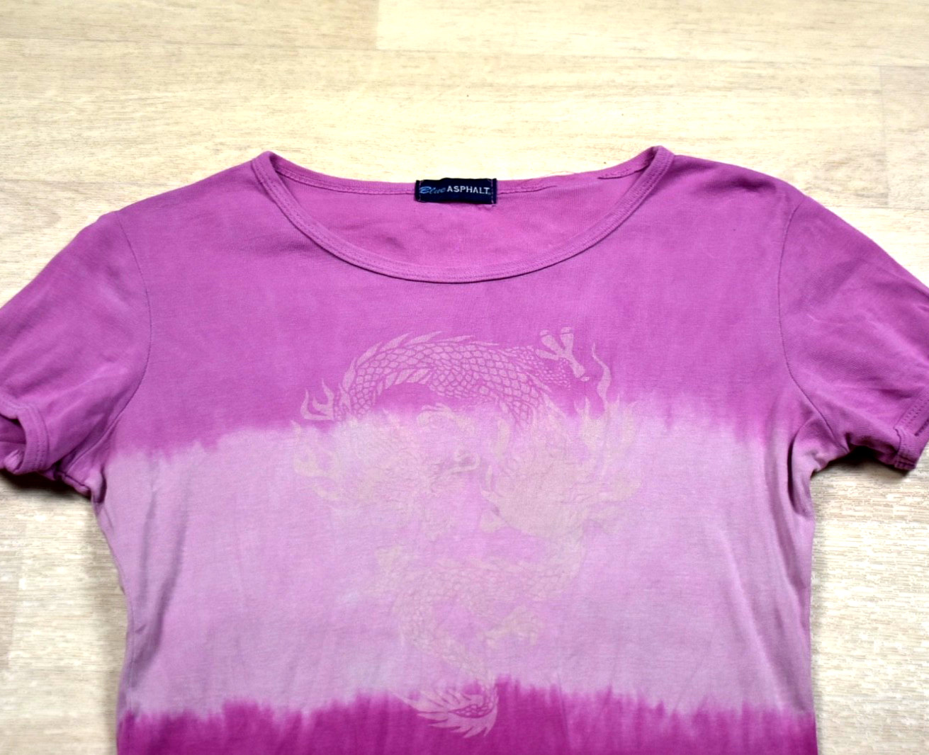 Y2K Blue Asphalt T Shirt Babydoll Tee Tie Dye Dragon Pink Fuchsia MED VTG 2000s