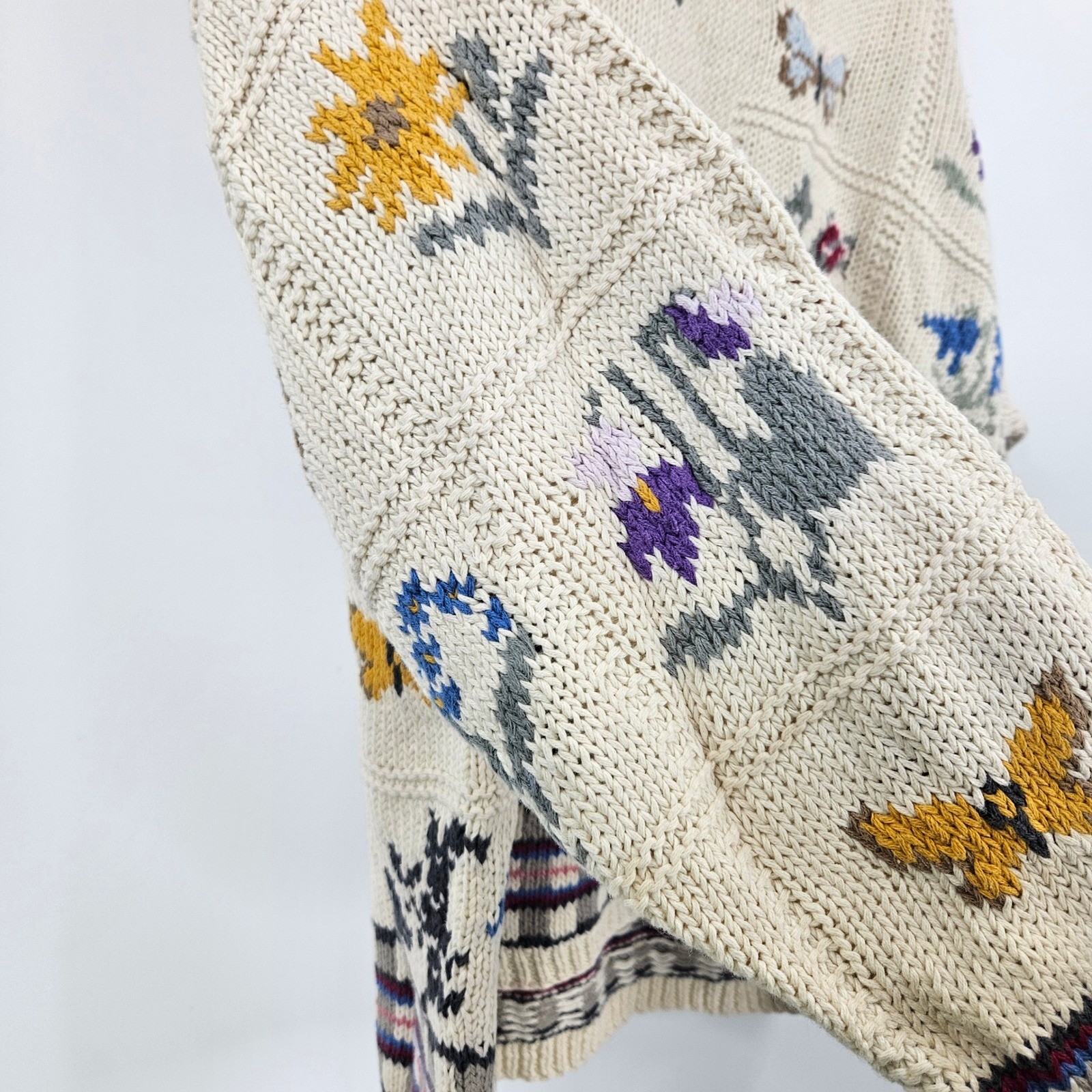 Vintage y2k Outback Red Grandma Sweater Cream Butterfly Floral Knit Pullover M