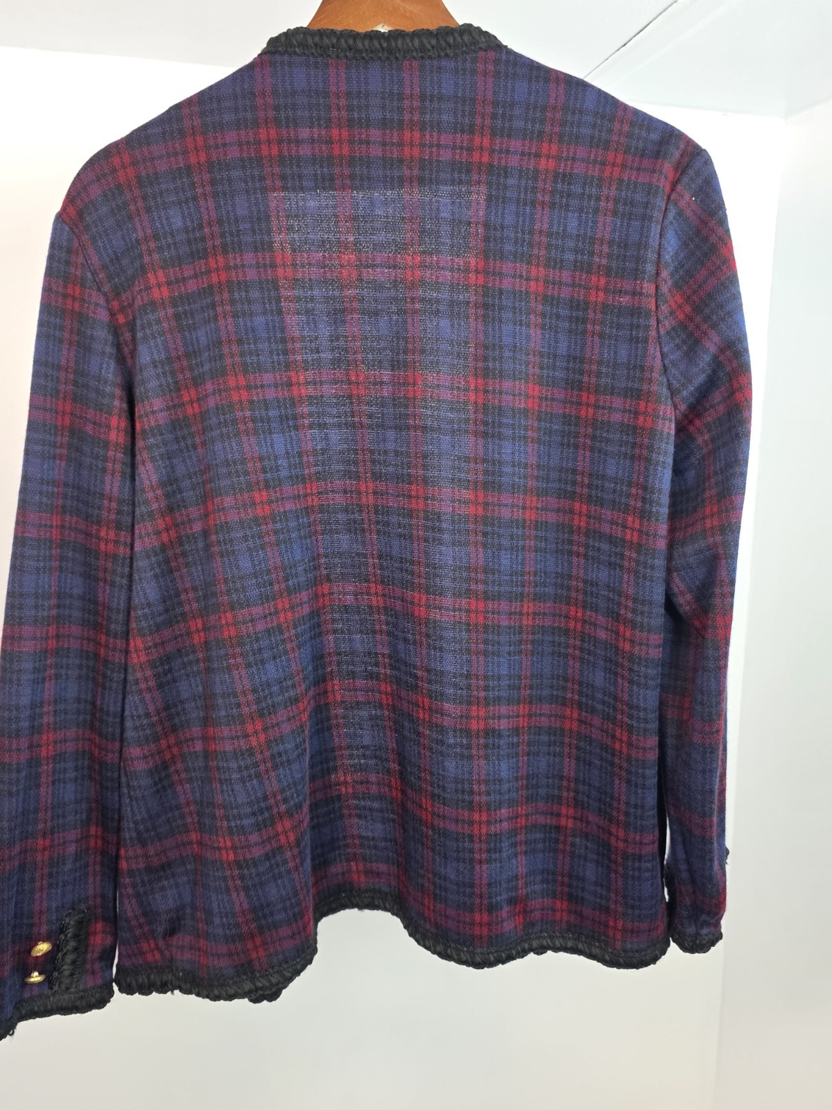 VTG 70s Cape Cod Red/Blue Plaid Blazer Gold ACCENTS Large