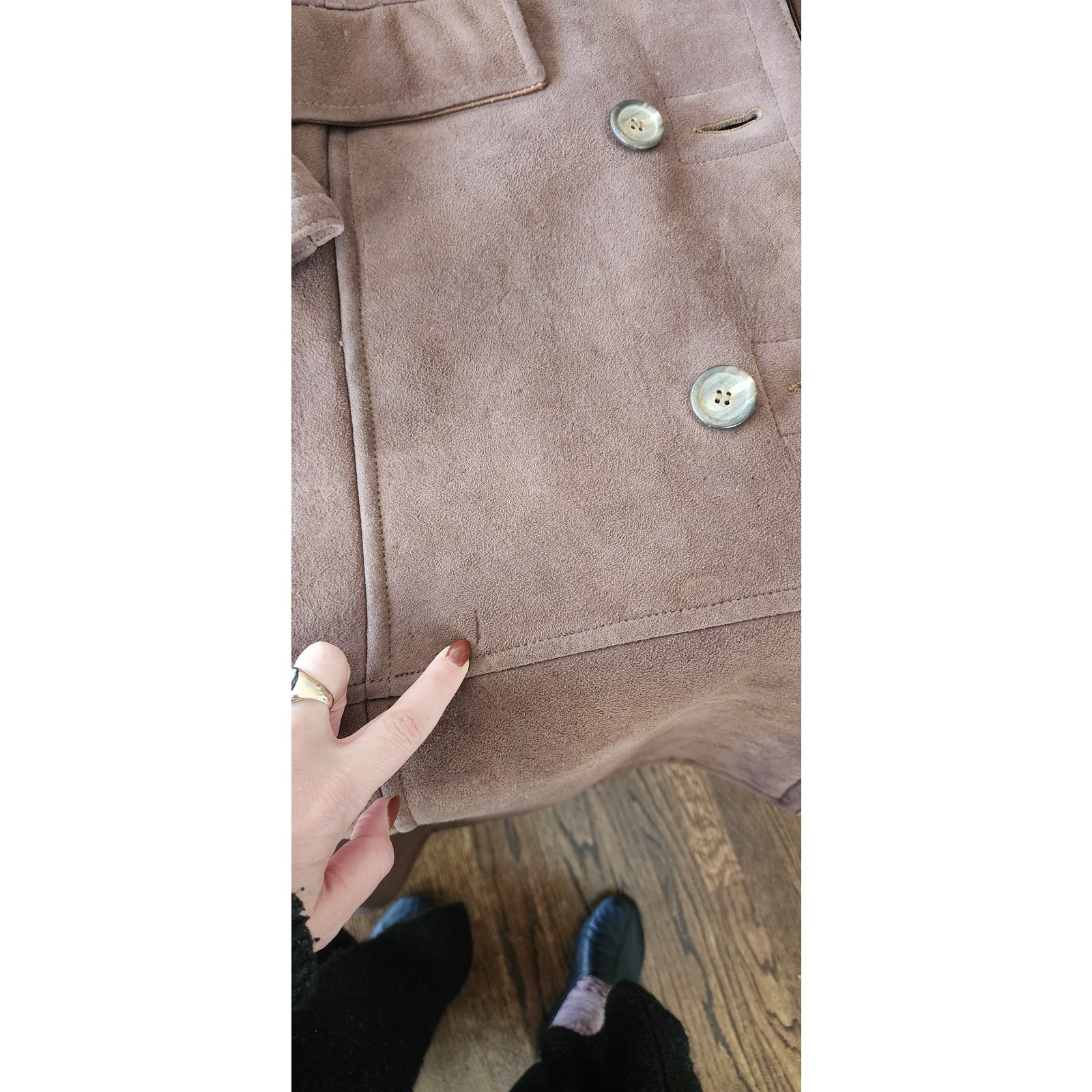 Vintage 1970s Shearling Coat Brown Suede Long Parka Double Breasted