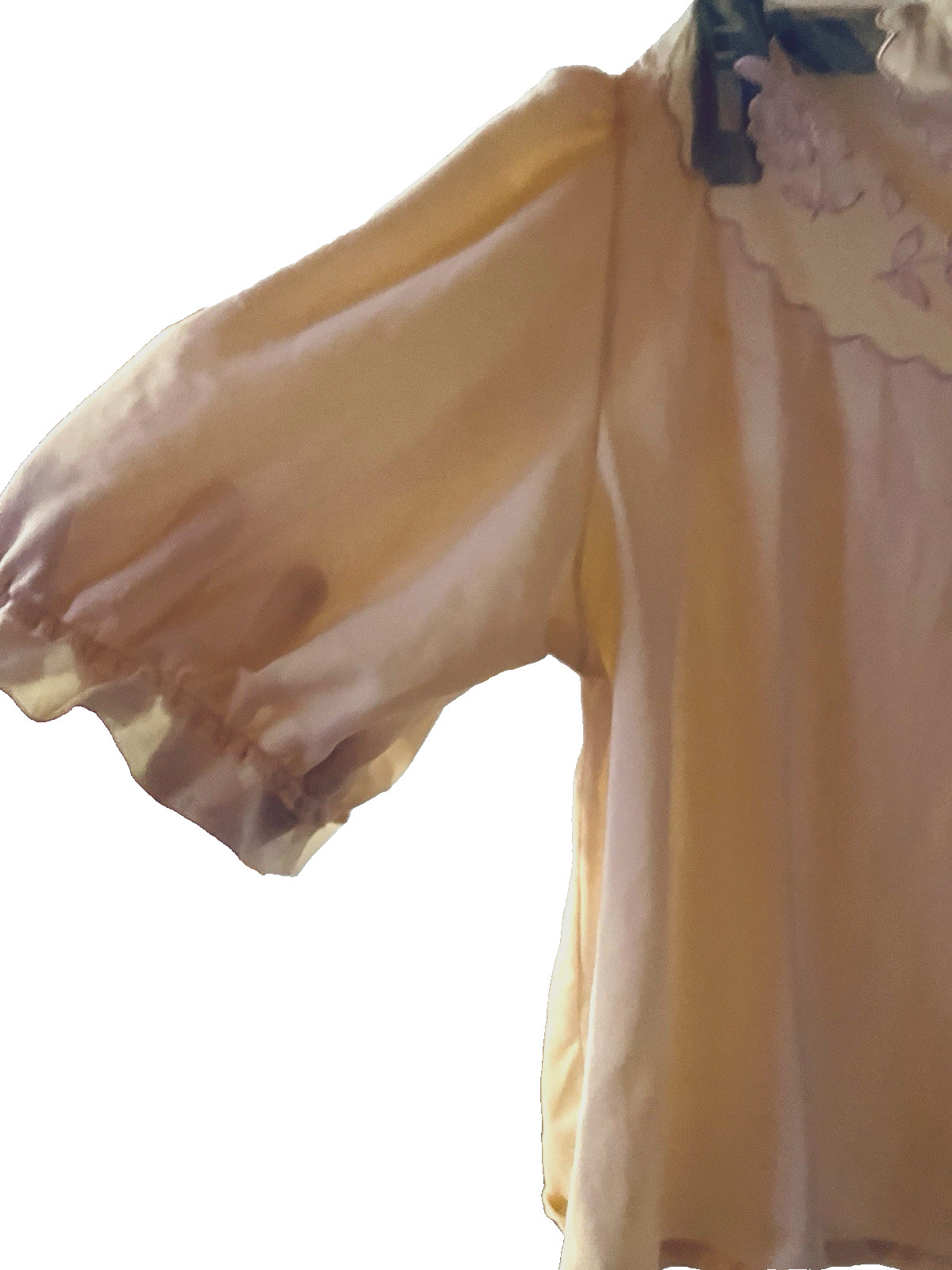 VTG Light Pink Nylon Bed Jacket Top Lace Applique Front Ties Women`s SZ S-M