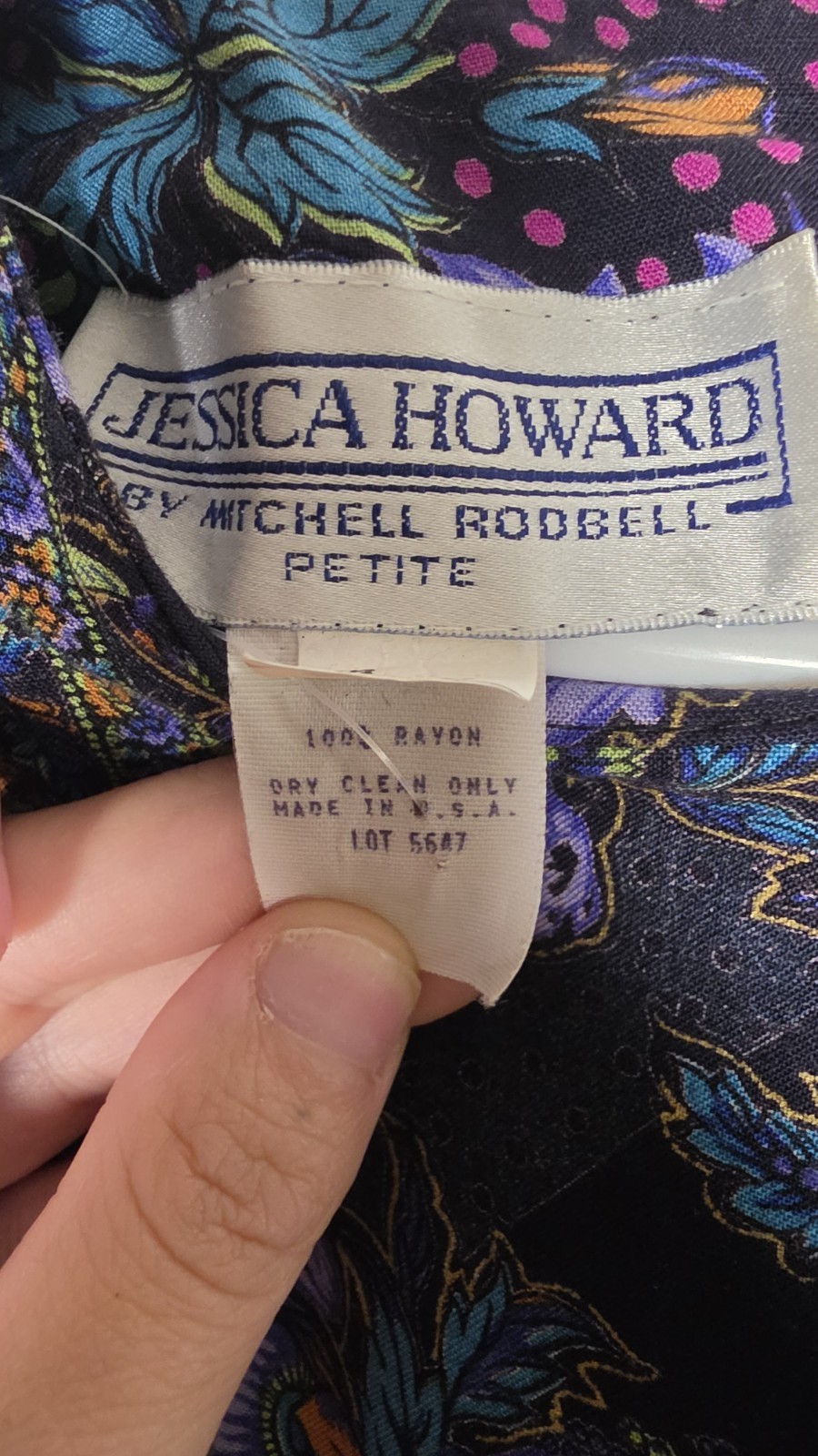 Vintage 80s 90s Jessica Howard Dark Floral Patchwork Midi Dress with Belt Size 6