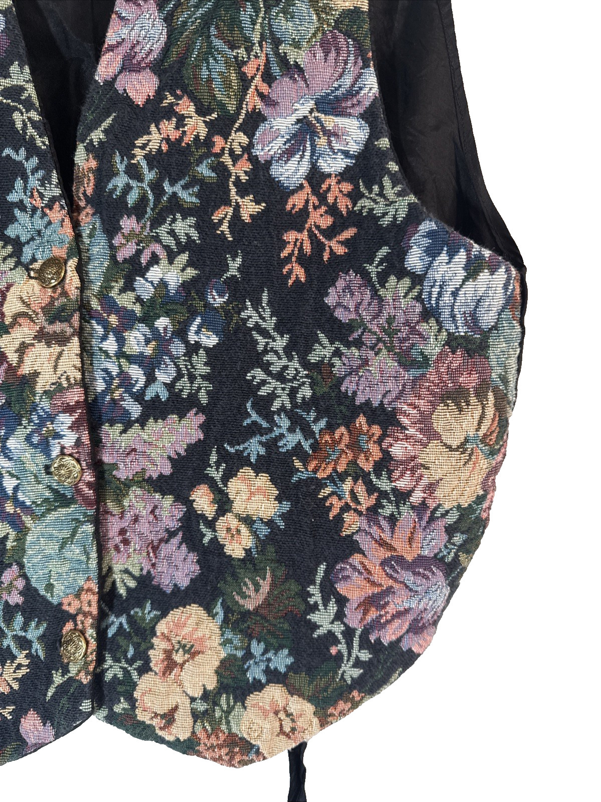 Vintage 90s Woven Floral Multicolor Vest with Black Back and Lining Size M