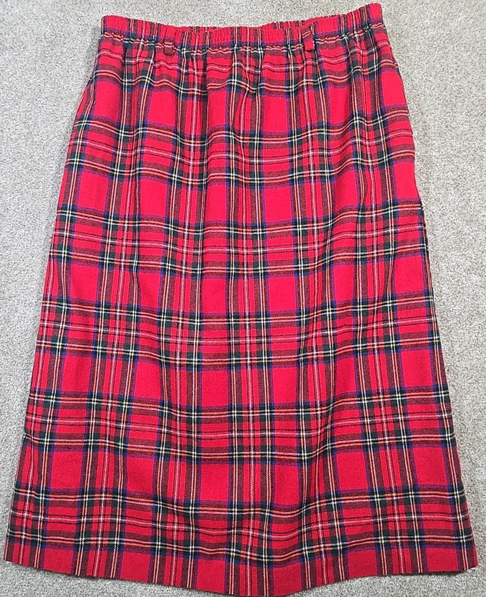 Prestige Sportswear Vintage Tartan Plaid Wool Blend Skirt USA Made Pockets Sz 14