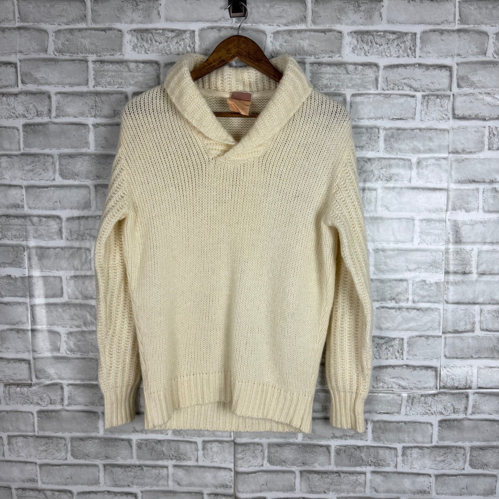 Courreges Hommes Paris Vintage Cream Shawl Collar Knit Sweater Made in France 1