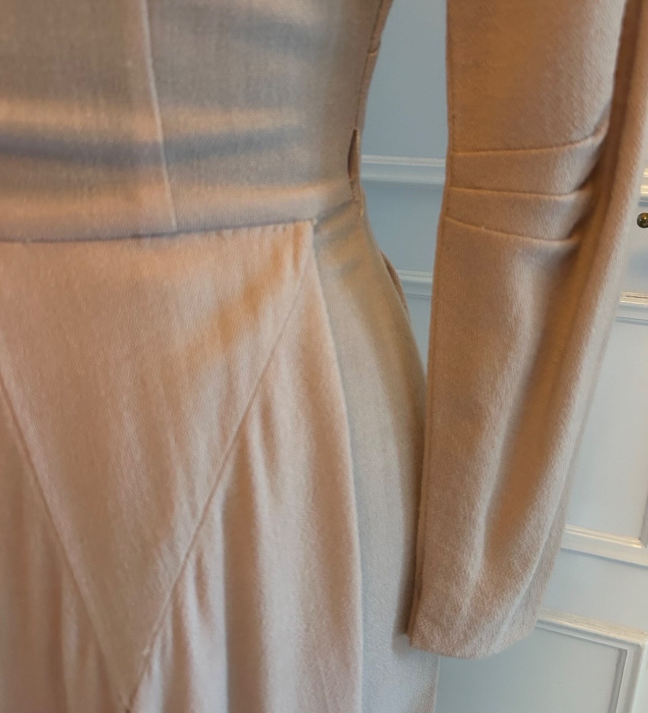 1940s Handmade Forstmann virgin wool crêpe dress dusty pink draped XXS 32