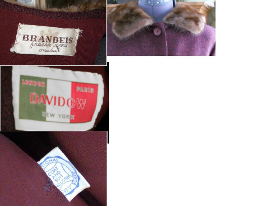 Vintage 60s womens dress suit Davidow designer fur collar wool tweed skirt jacke