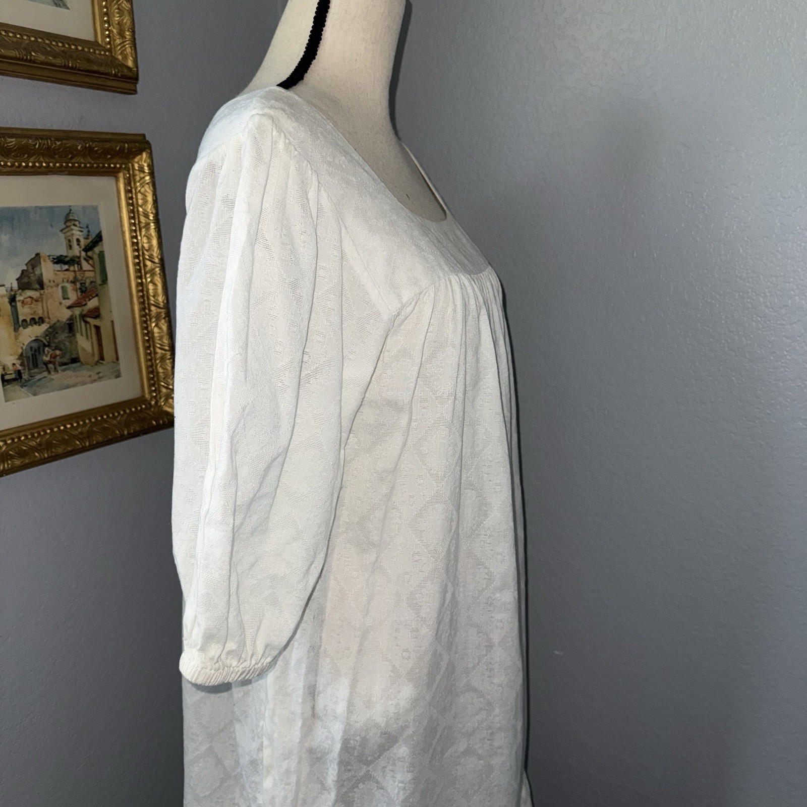 Vintage 80s White Prairie Dress Boho Farmhouse Lace Soft Girl Medium Periphery
