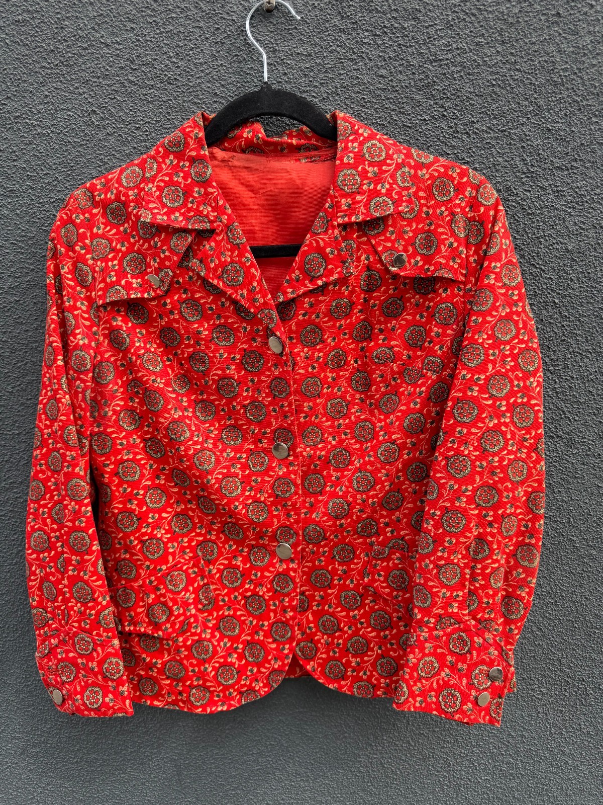 Vintage Red Boho Y2K Print Medallion Jacket Womens Regular Medium Cotton Vintage