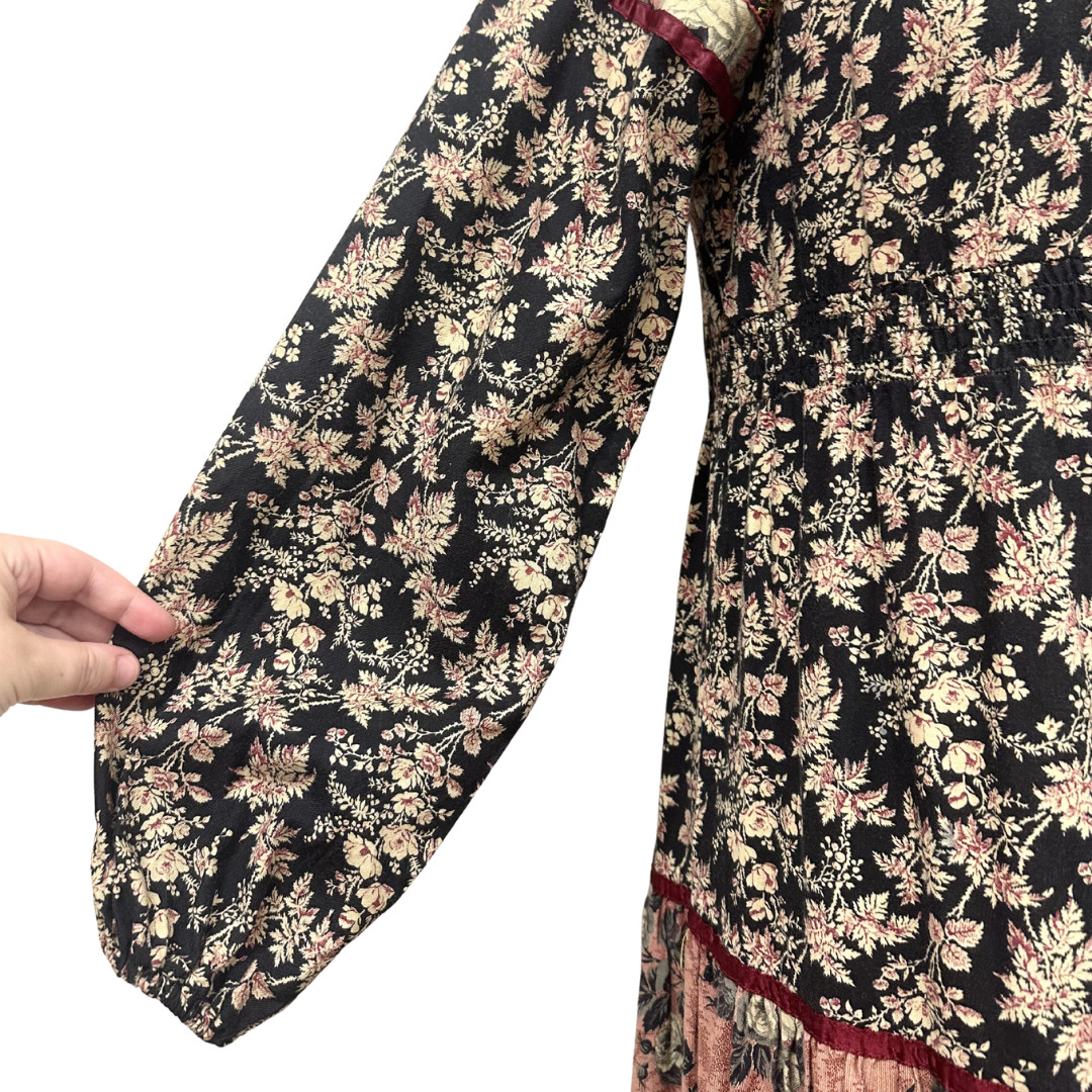 Vintage 1970s Young Edwardian by Arpeja Floral Patchwork Tiered Boho Dress