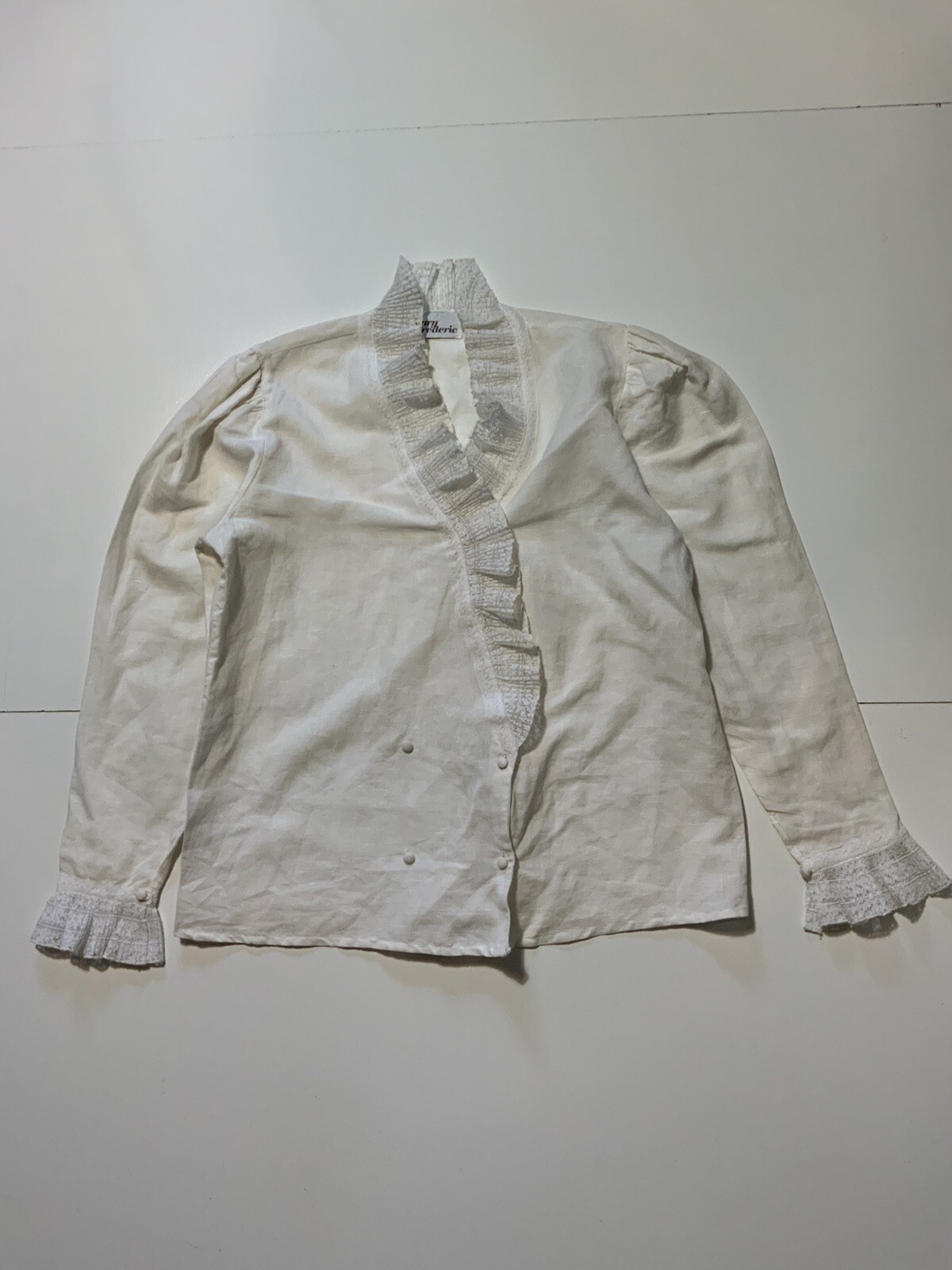 VTG Gary Frederic Cottage Core Victorian Style Lace Double Breasted Button Shirt