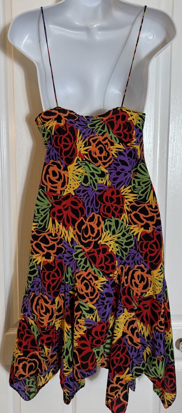 Vtg Papillon by Paula Corbone Nightgown Bold Print Handkerchief Hem USA Small