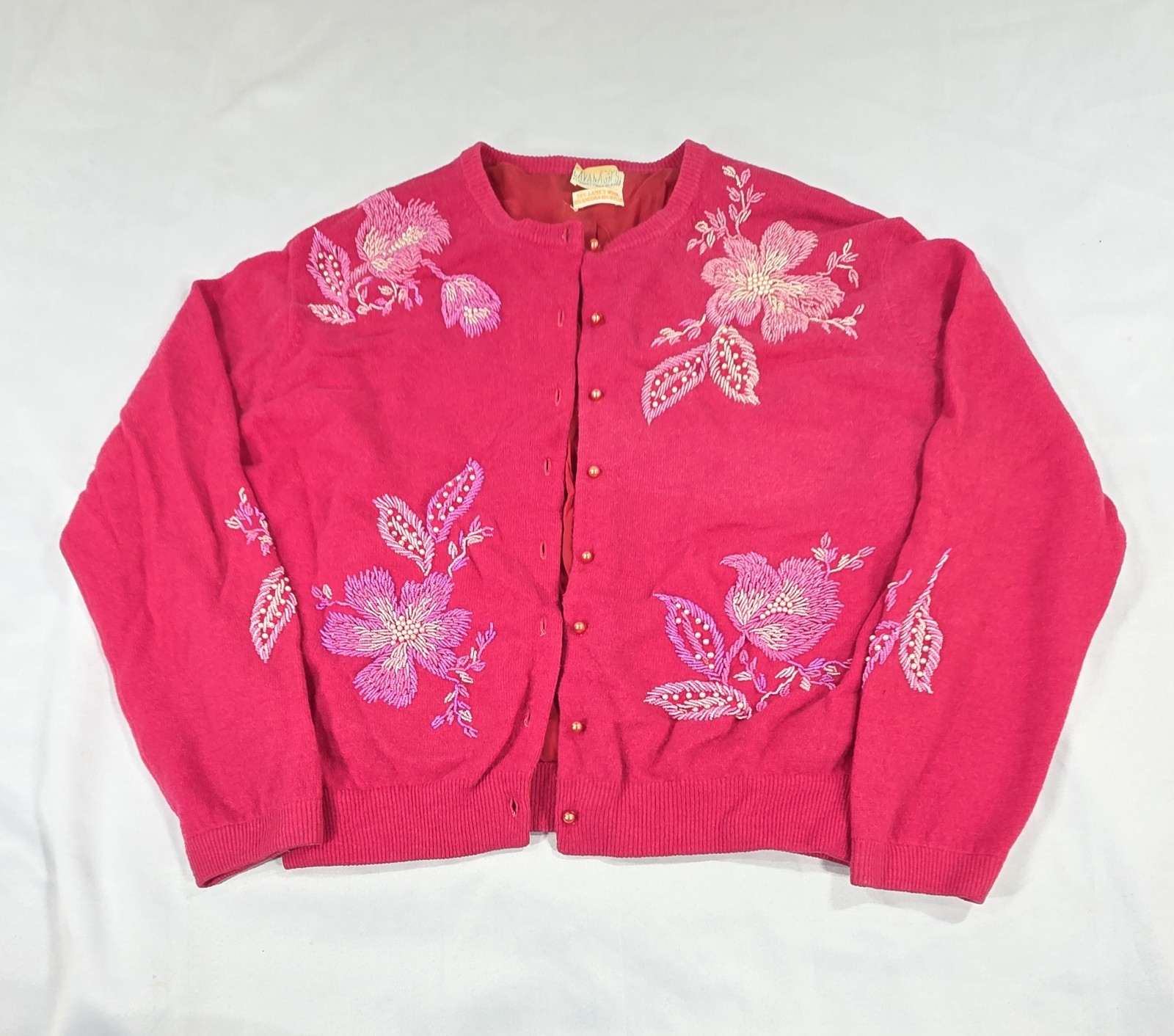 Vtg 50s Cavanagh’s Pink Beaded Wool Angora Cardigan Sweater Sz 44 St. Thomas VI